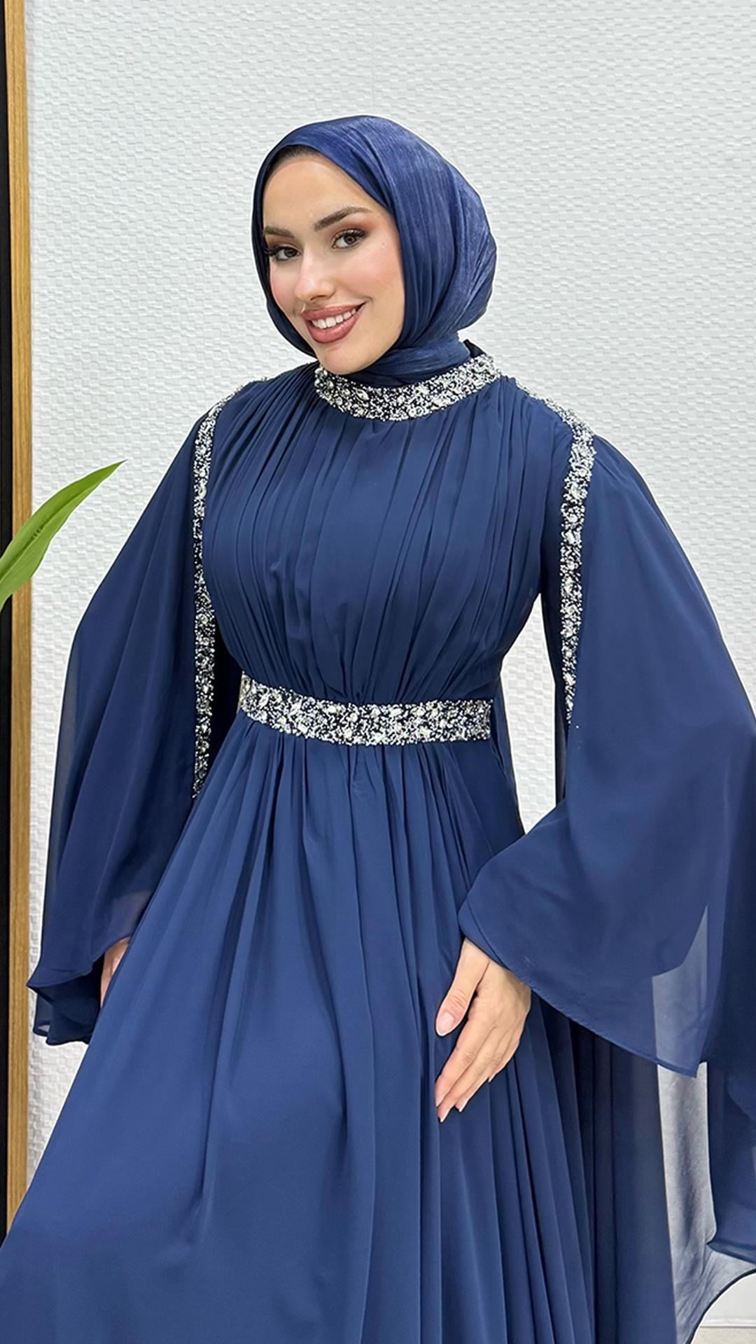 Tutku Şifon Abiye Lacivert