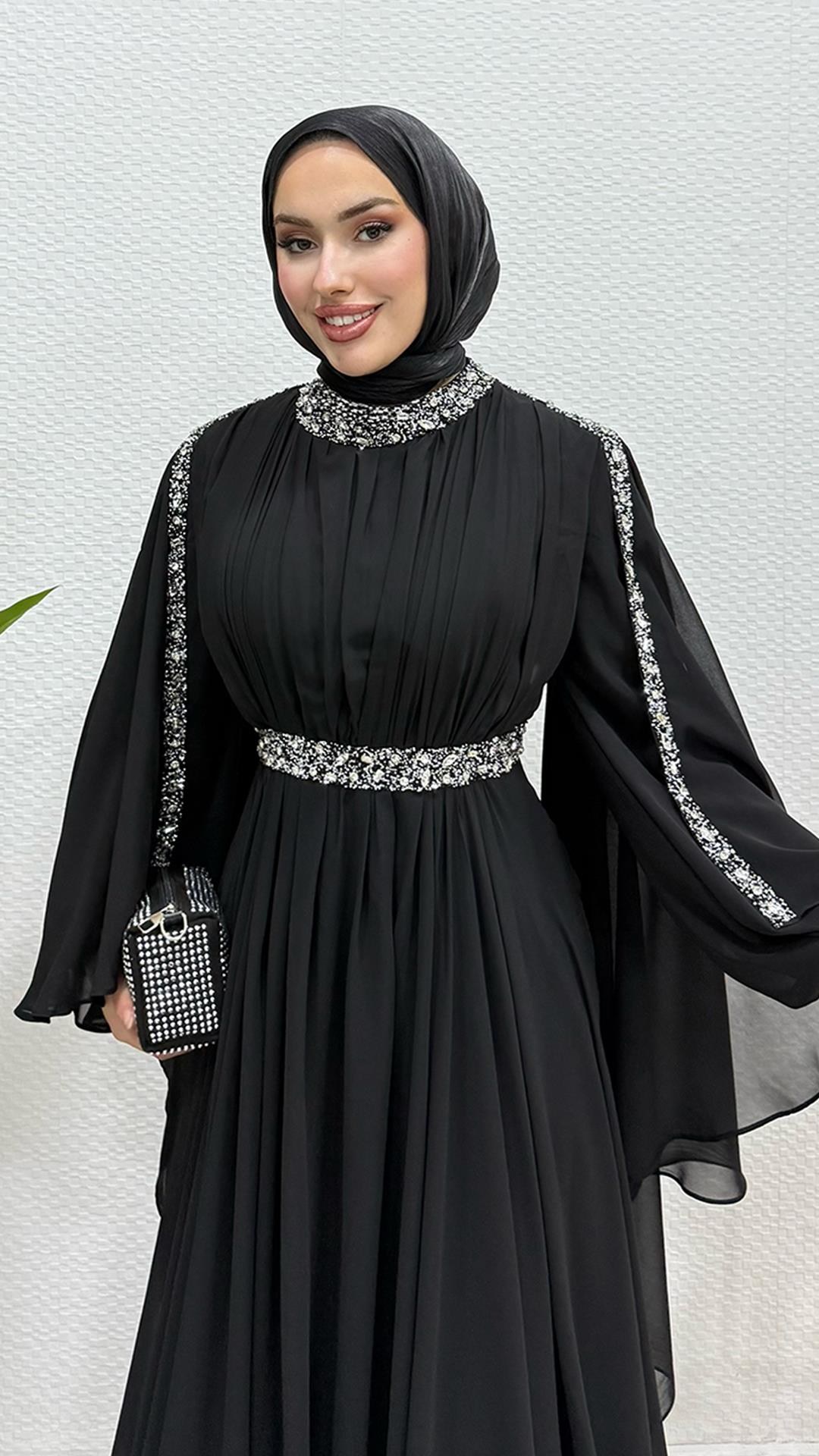 Tutku Şifon Abiye Siyah