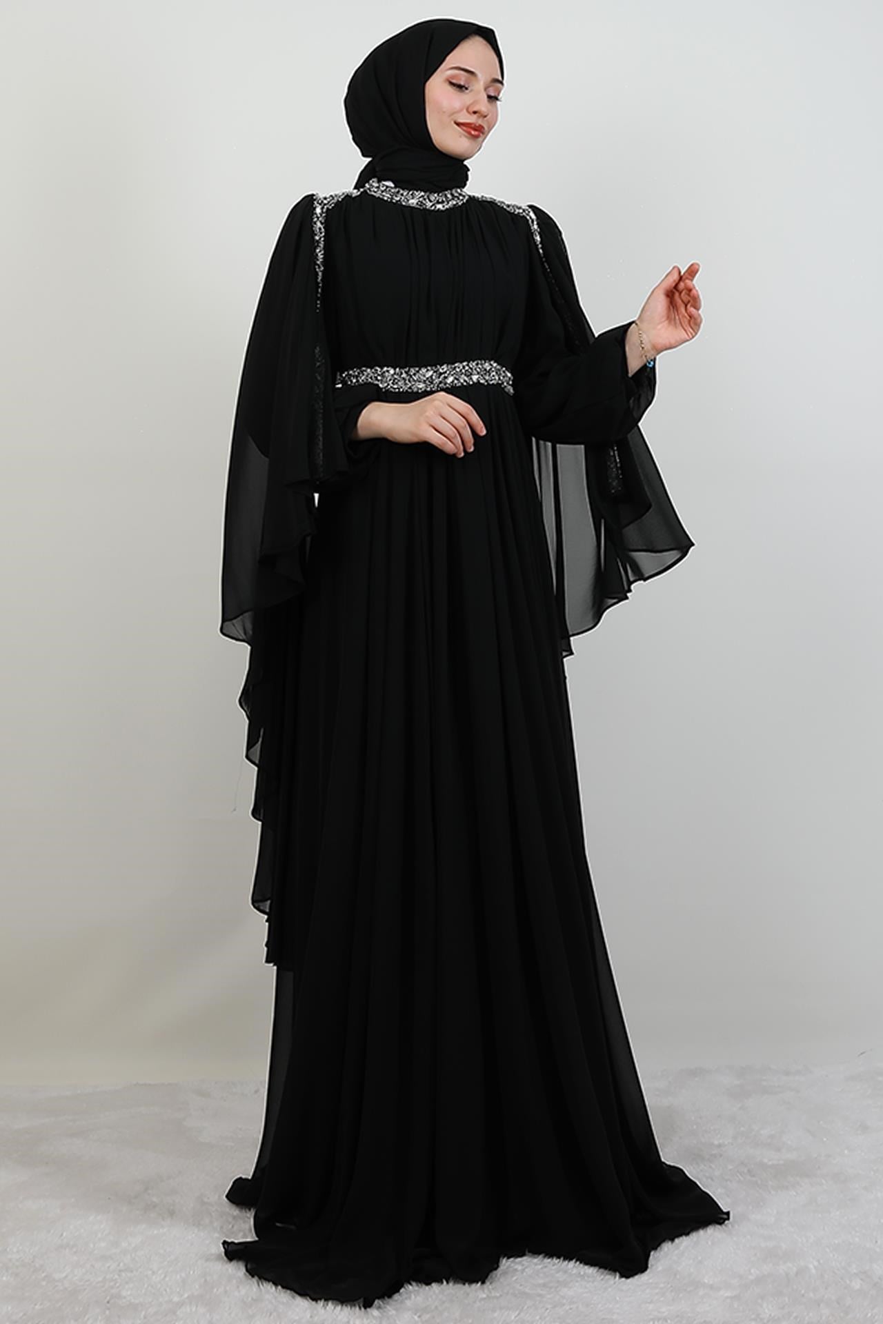Tutku Şifon Abiye Siyah