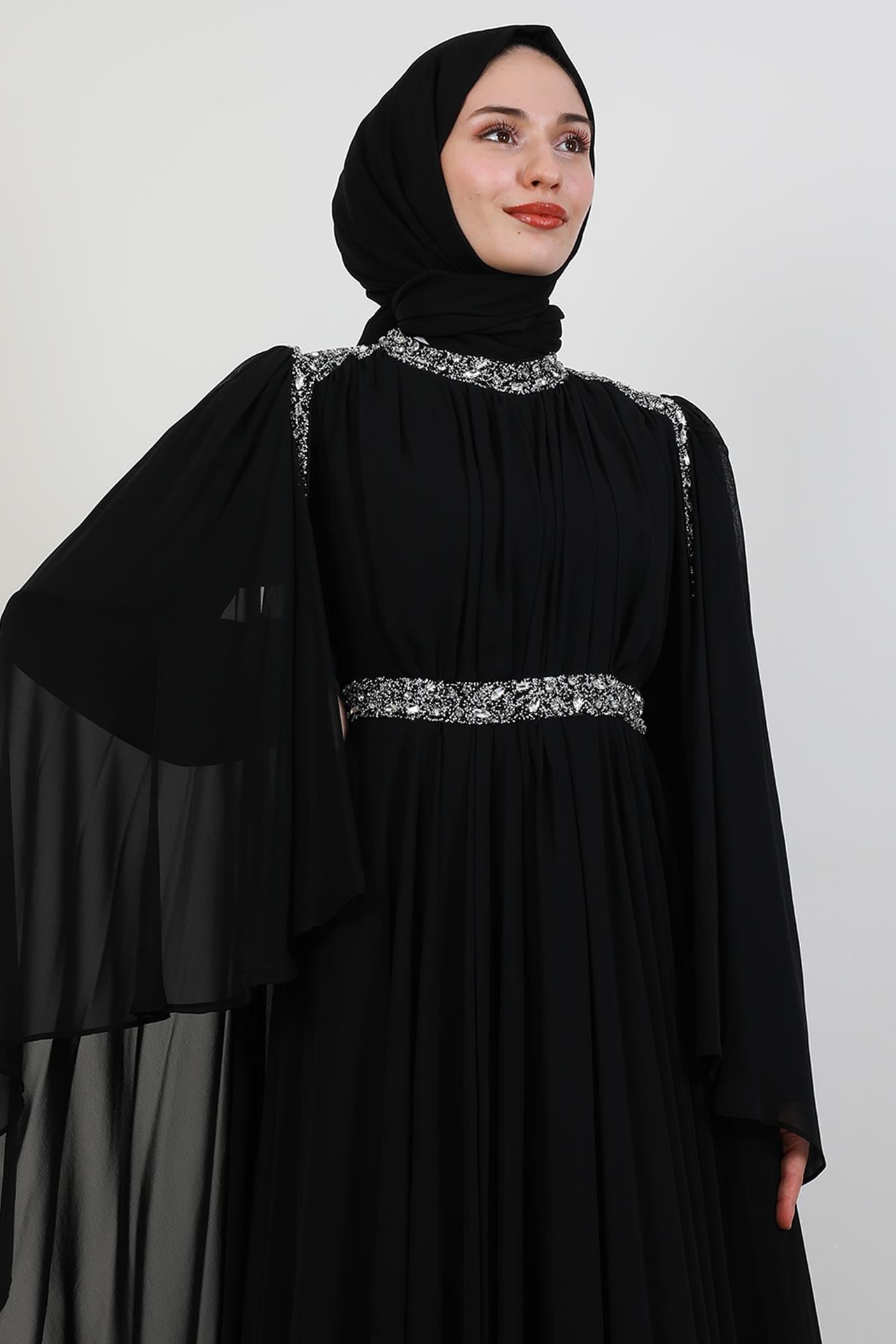 Tutku Şifon Abiye Siyah