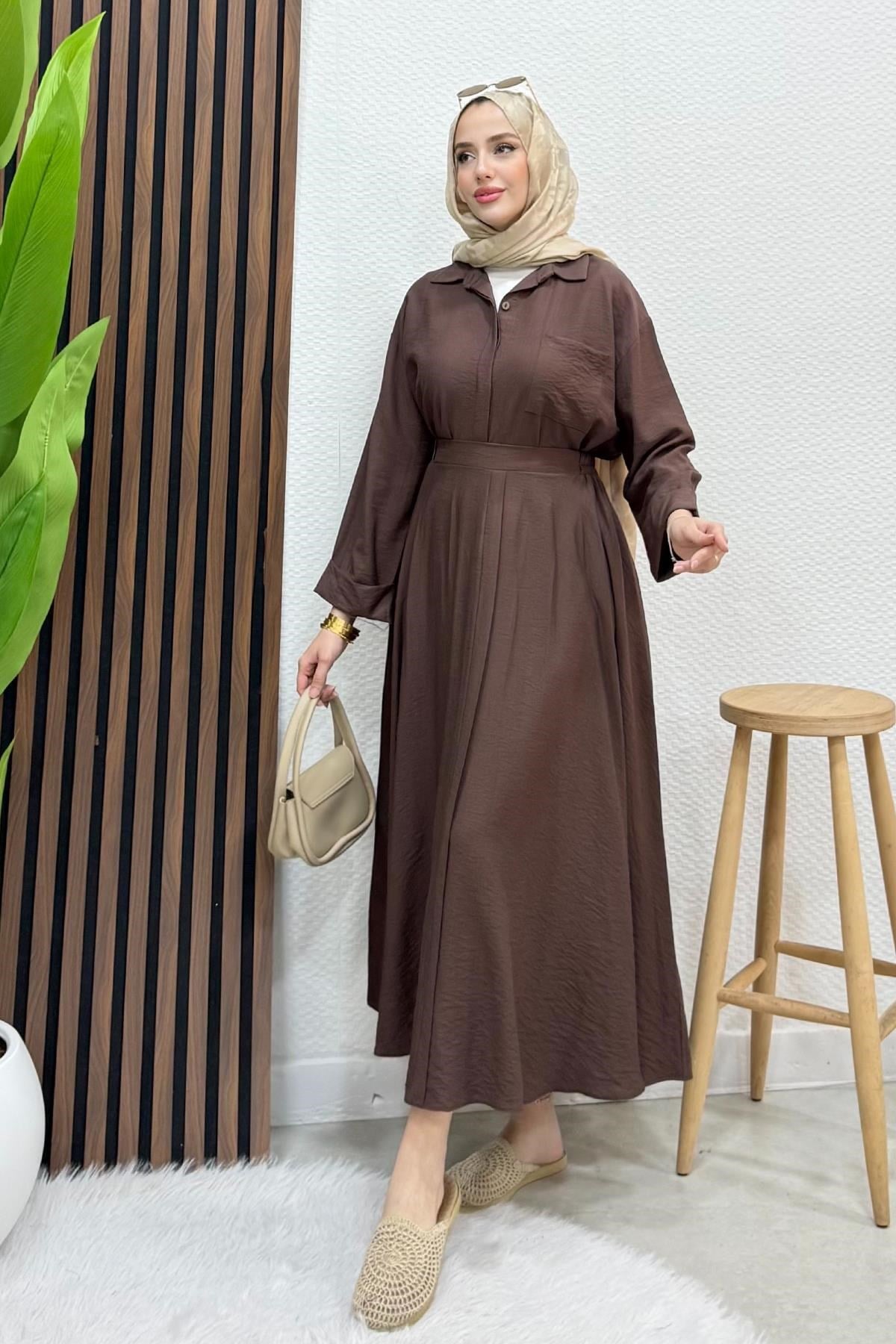 Vanda Gizli Düğmeli Takım Acı Kahve