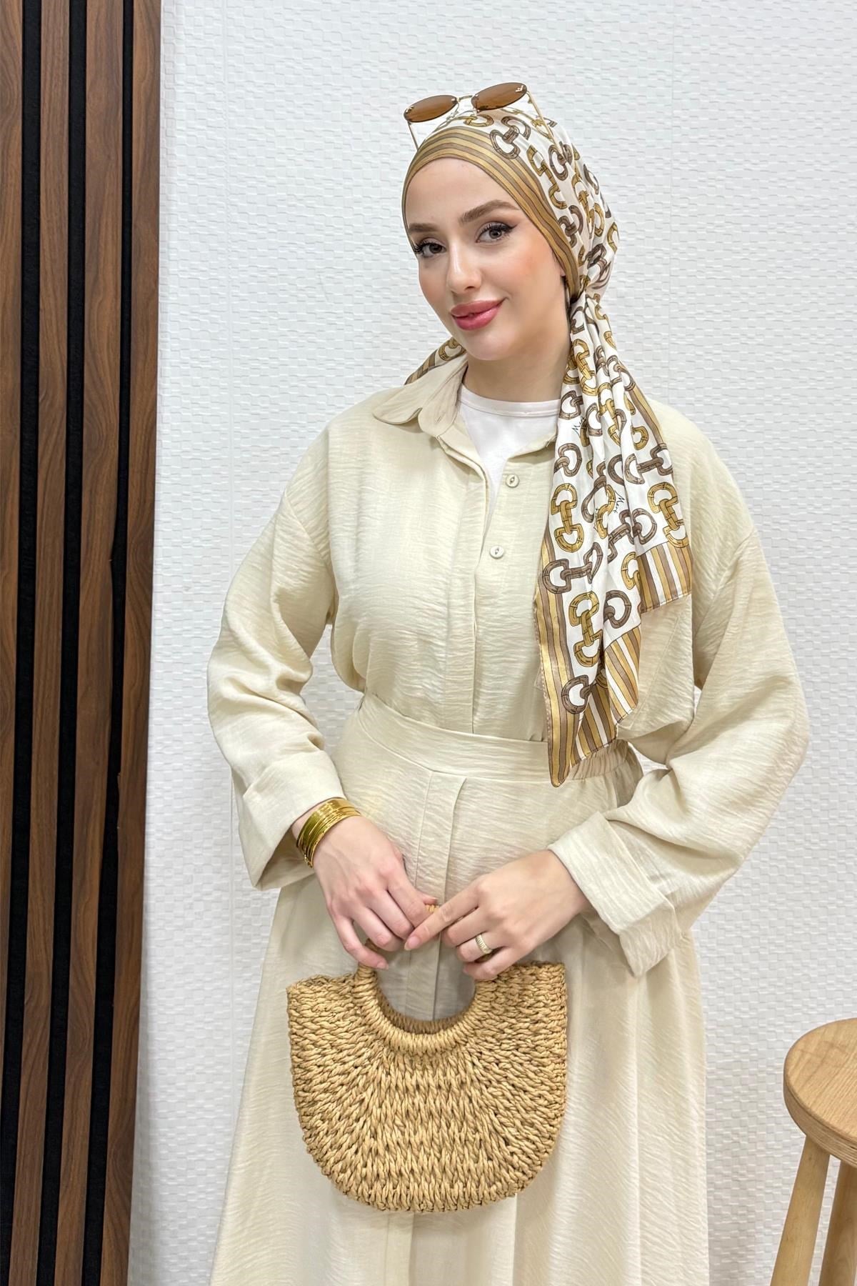 Vanda Gizli Düğmeli Takım Bej
