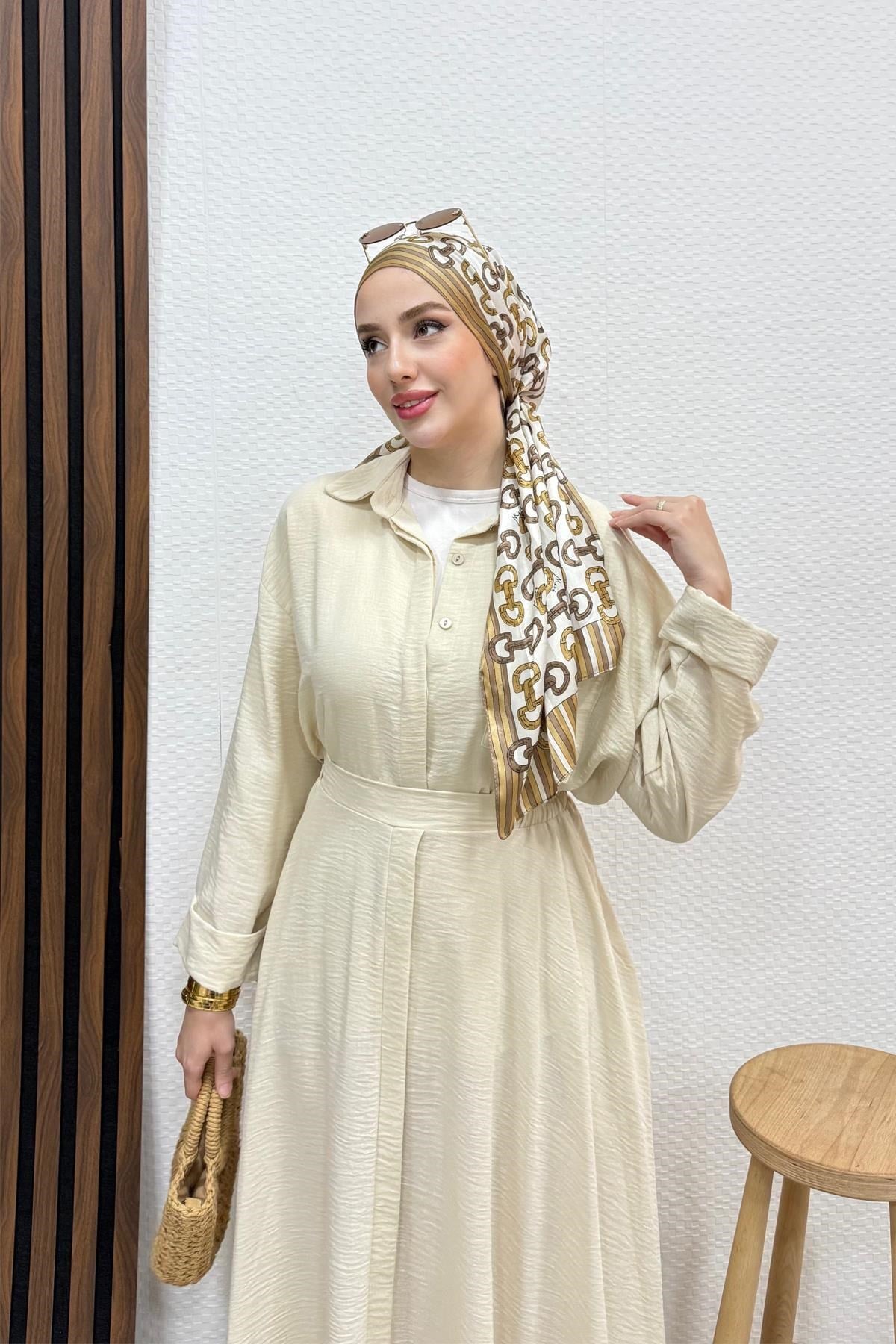 Vanda Gizli Düğmeli Takım Bej