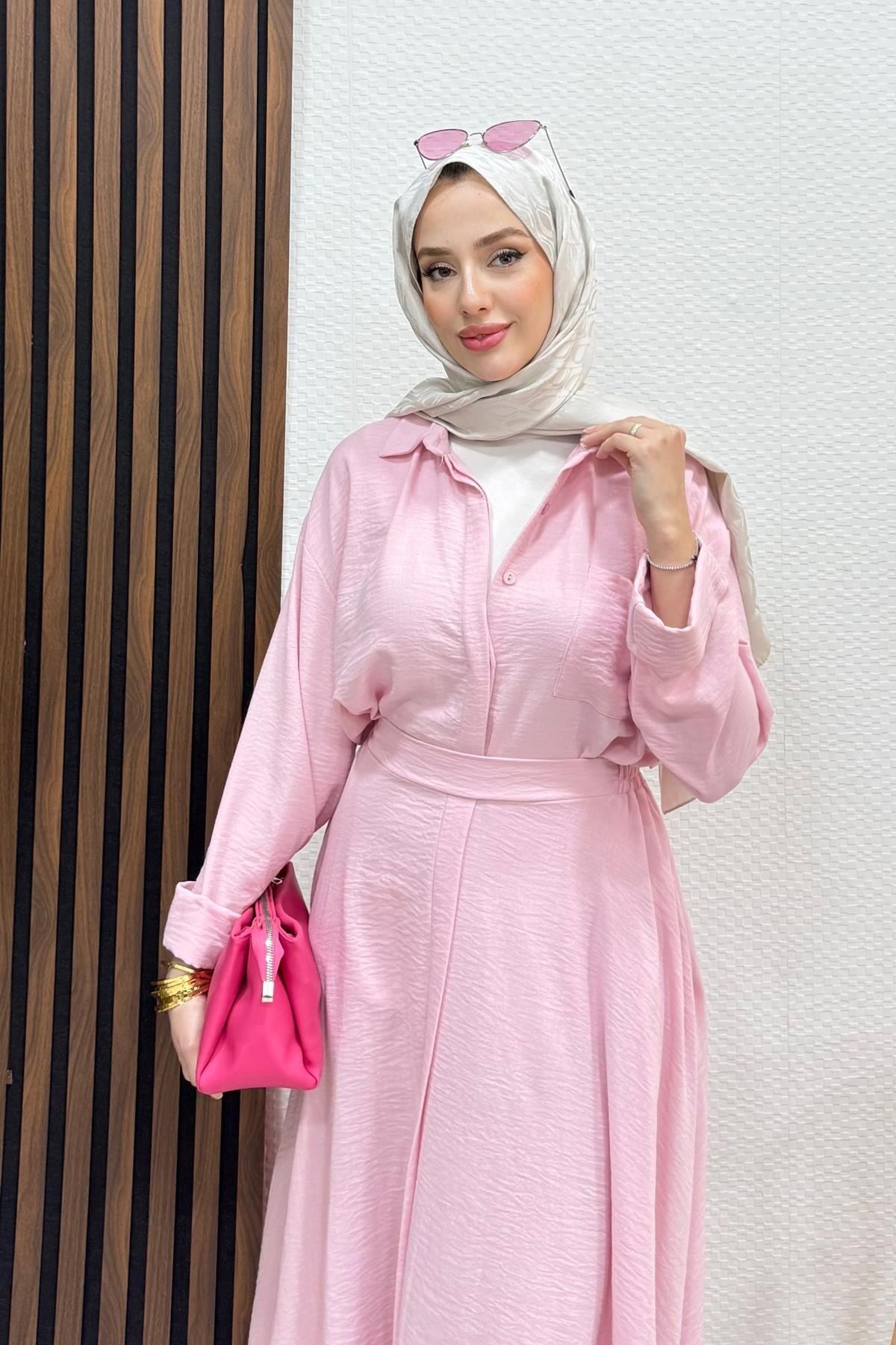 Vanda Gizli Düğmeli Takım Pembe