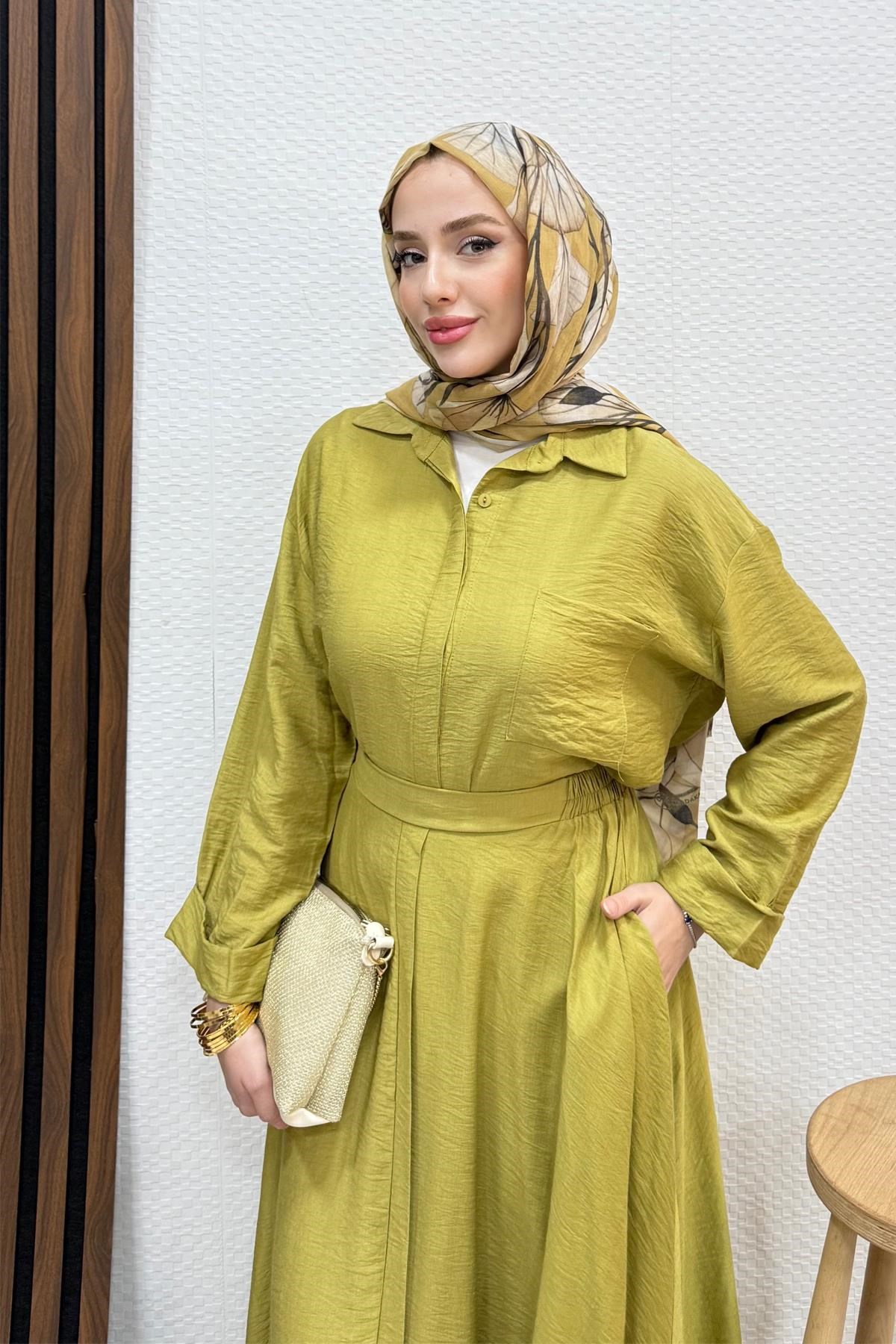 Vanda Gizli Düğmeli Takım Yağ Yeşil