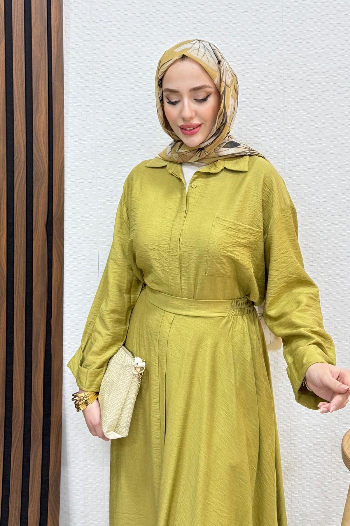 Vanda Gizli Düğmeli Takım Yağ Yeşil