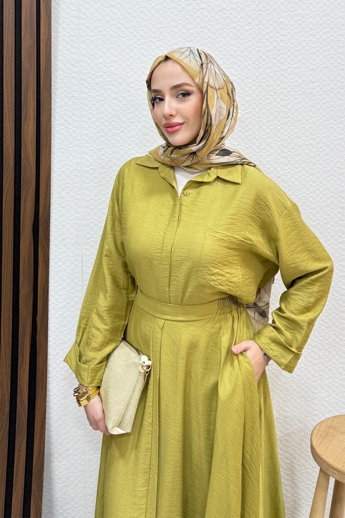 Vanda Gizli Düğmeli Takım Yağ Yeşil