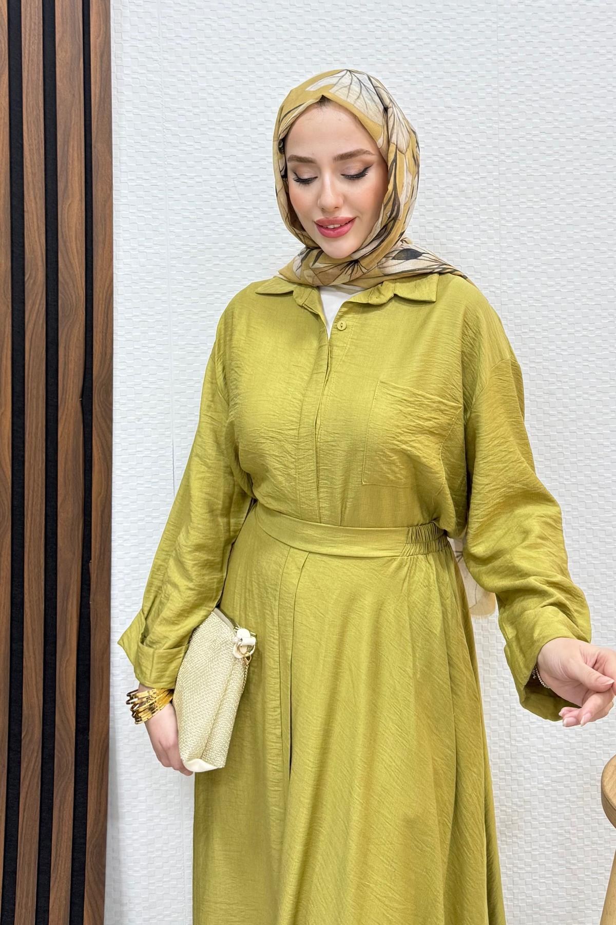 Vanda Gizli Düğmeli Takım Yağ Yeşil