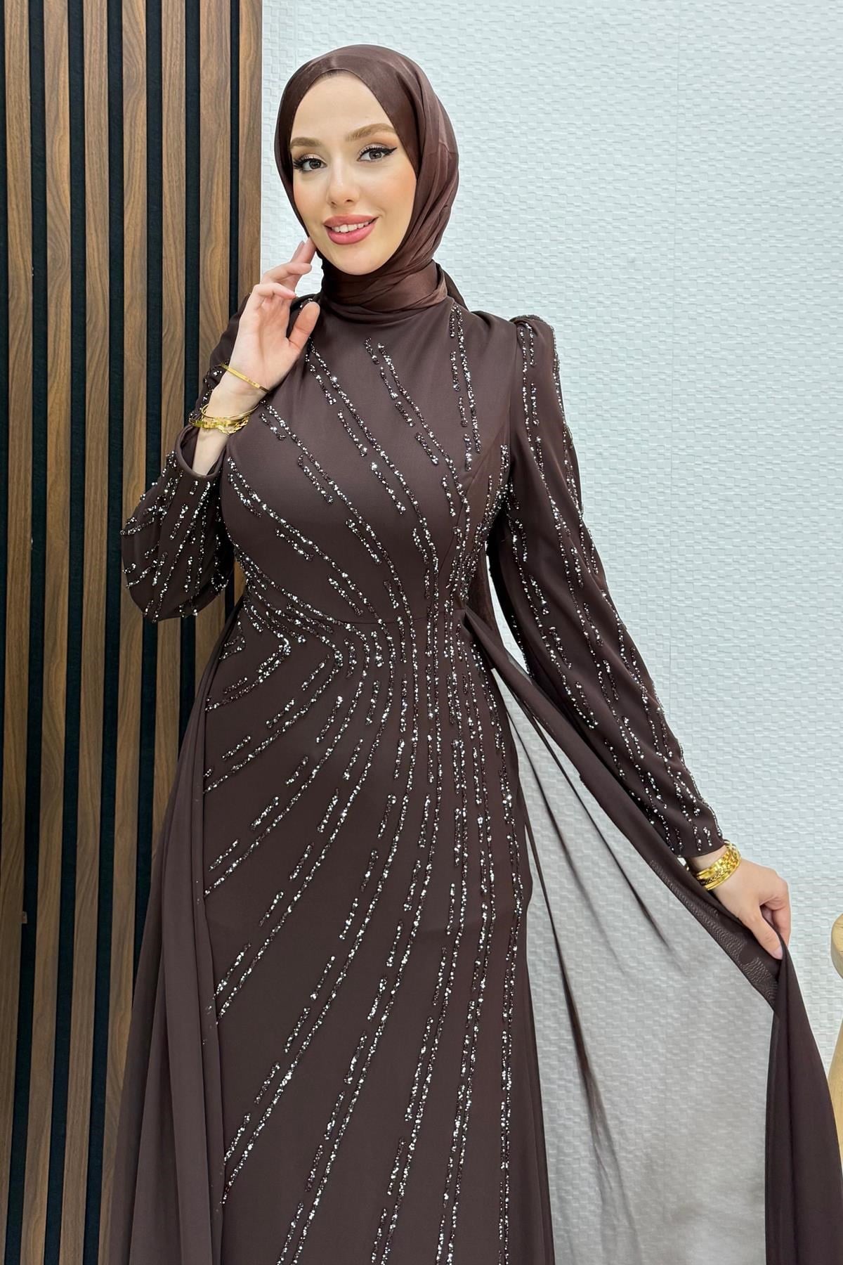 Velya Şifon Abiye Acı Kahve
