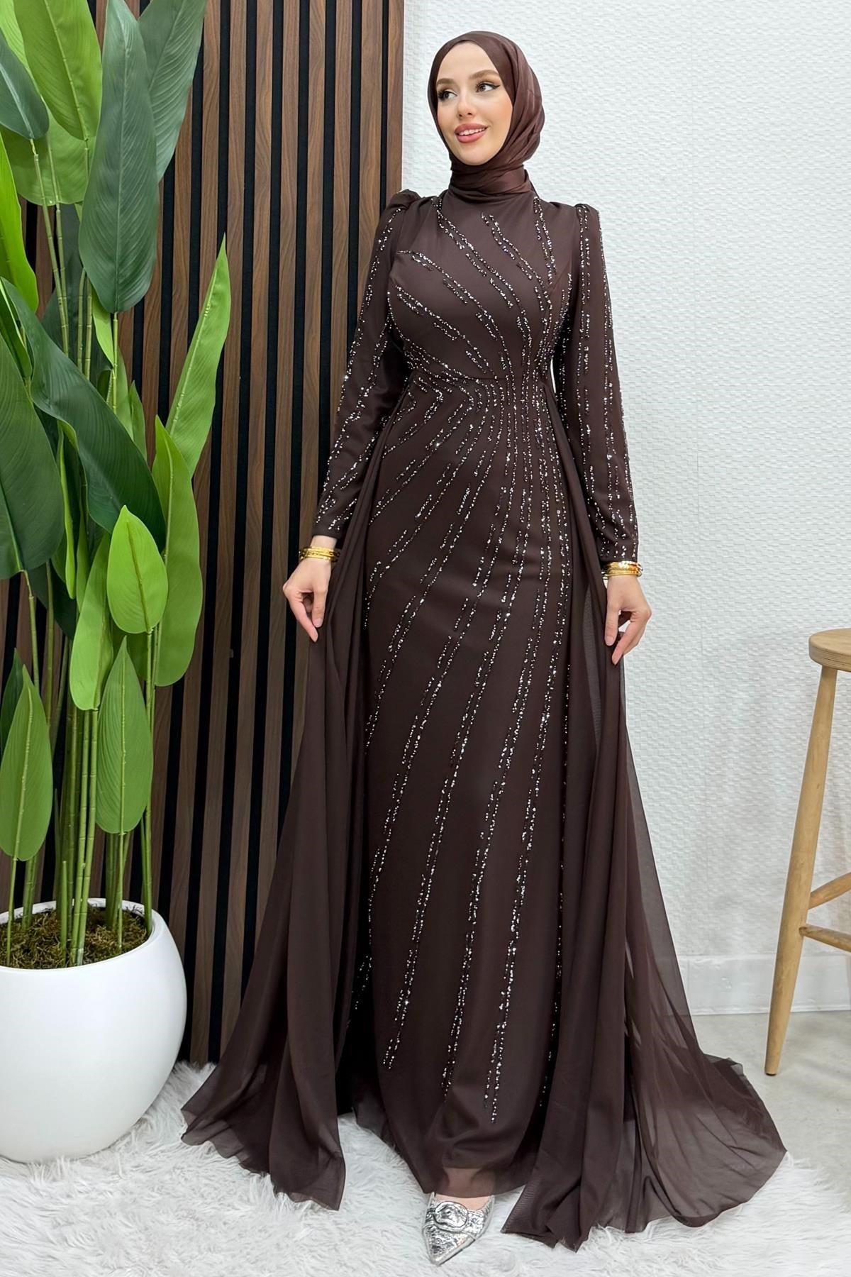 Velya Şifon Abiye Acı Kahve