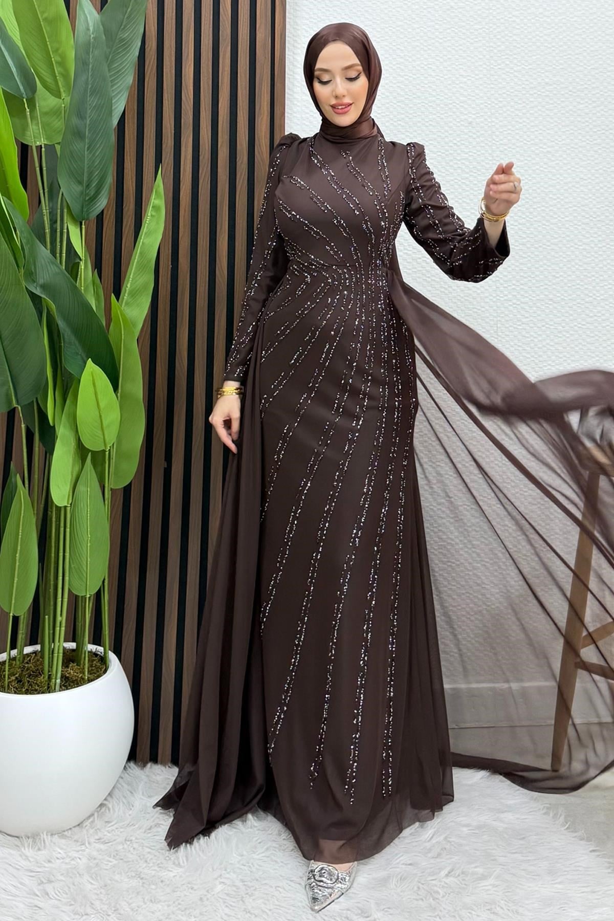 Velya Şifon Abiye Acı Kahve
