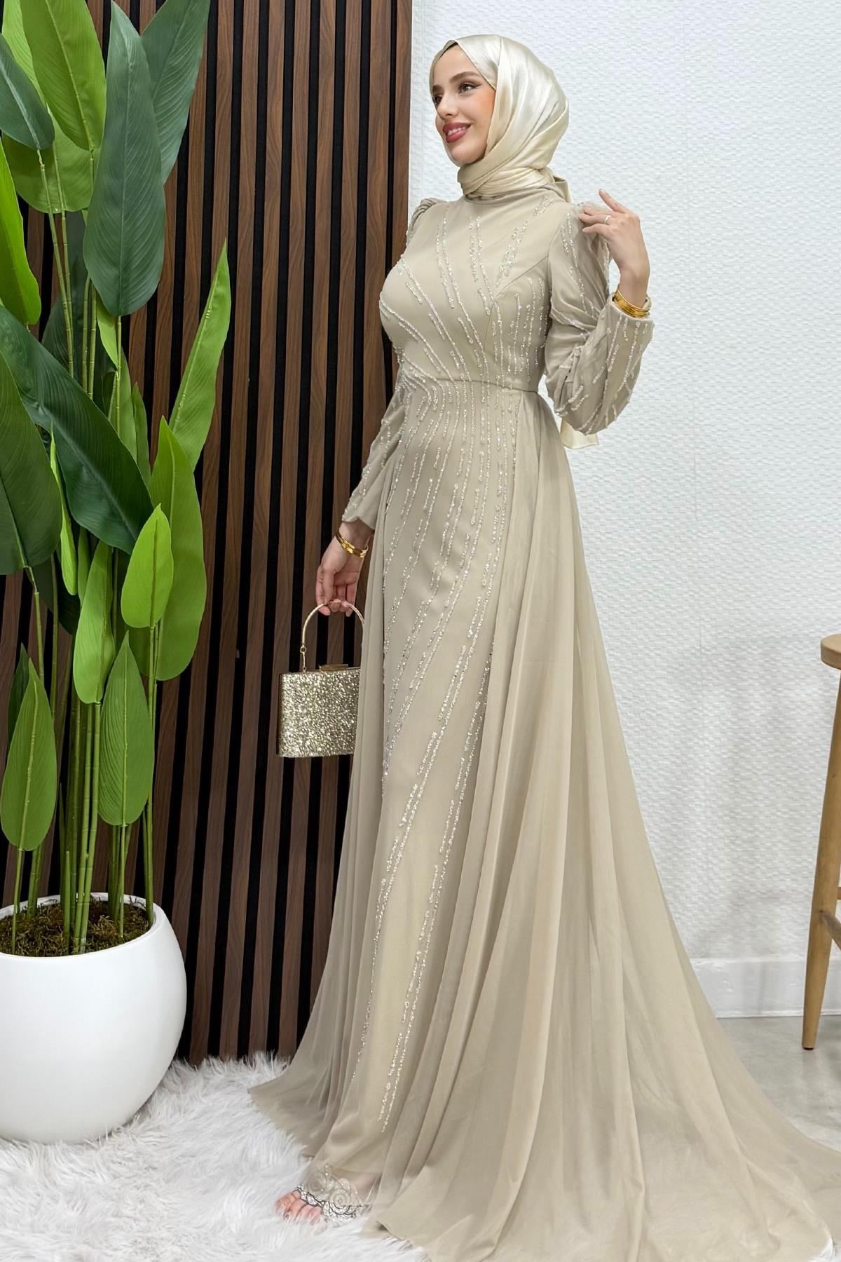 Velya Şifon Abiye Bej