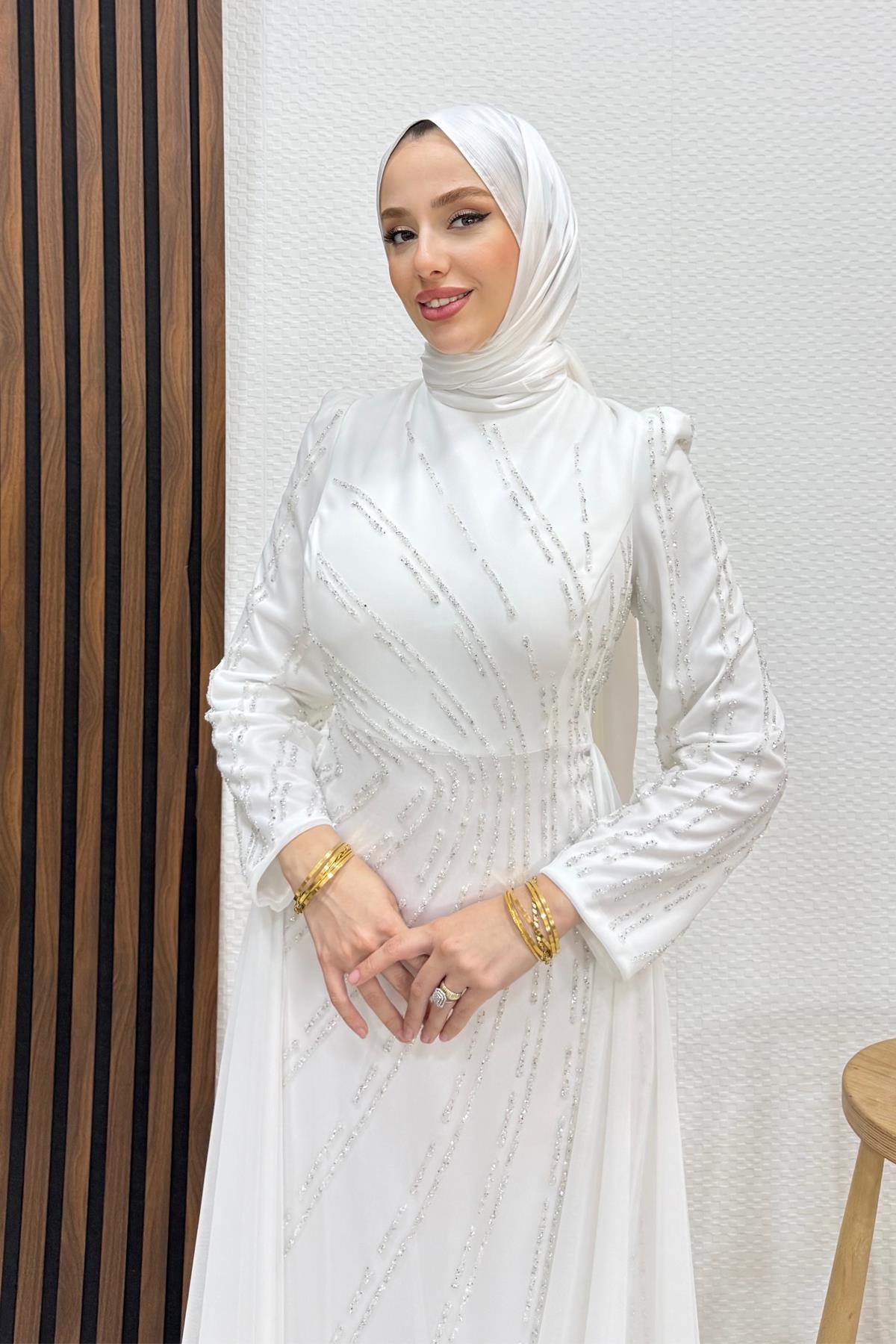 Velya Şifon Abiye Beyaz