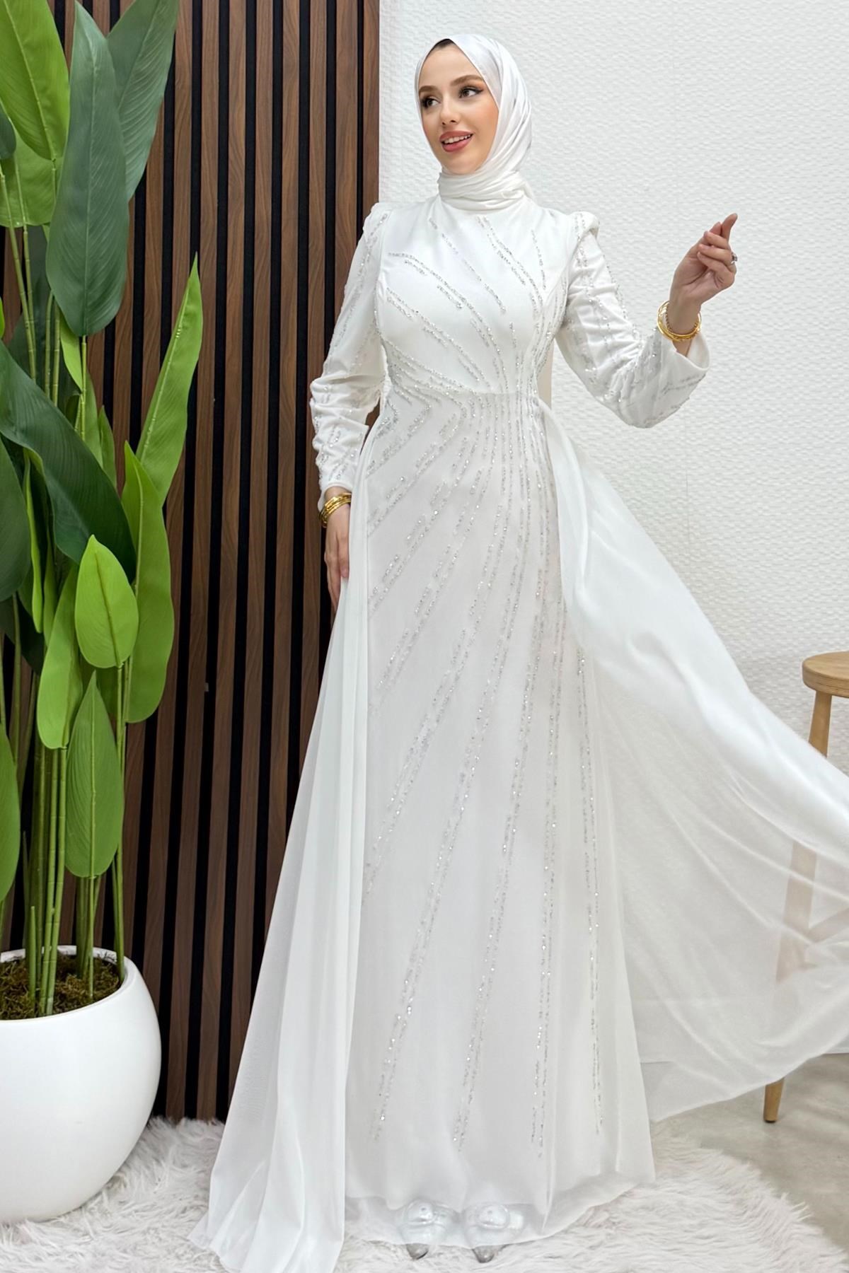 Velya Şifon Abiye Beyaz