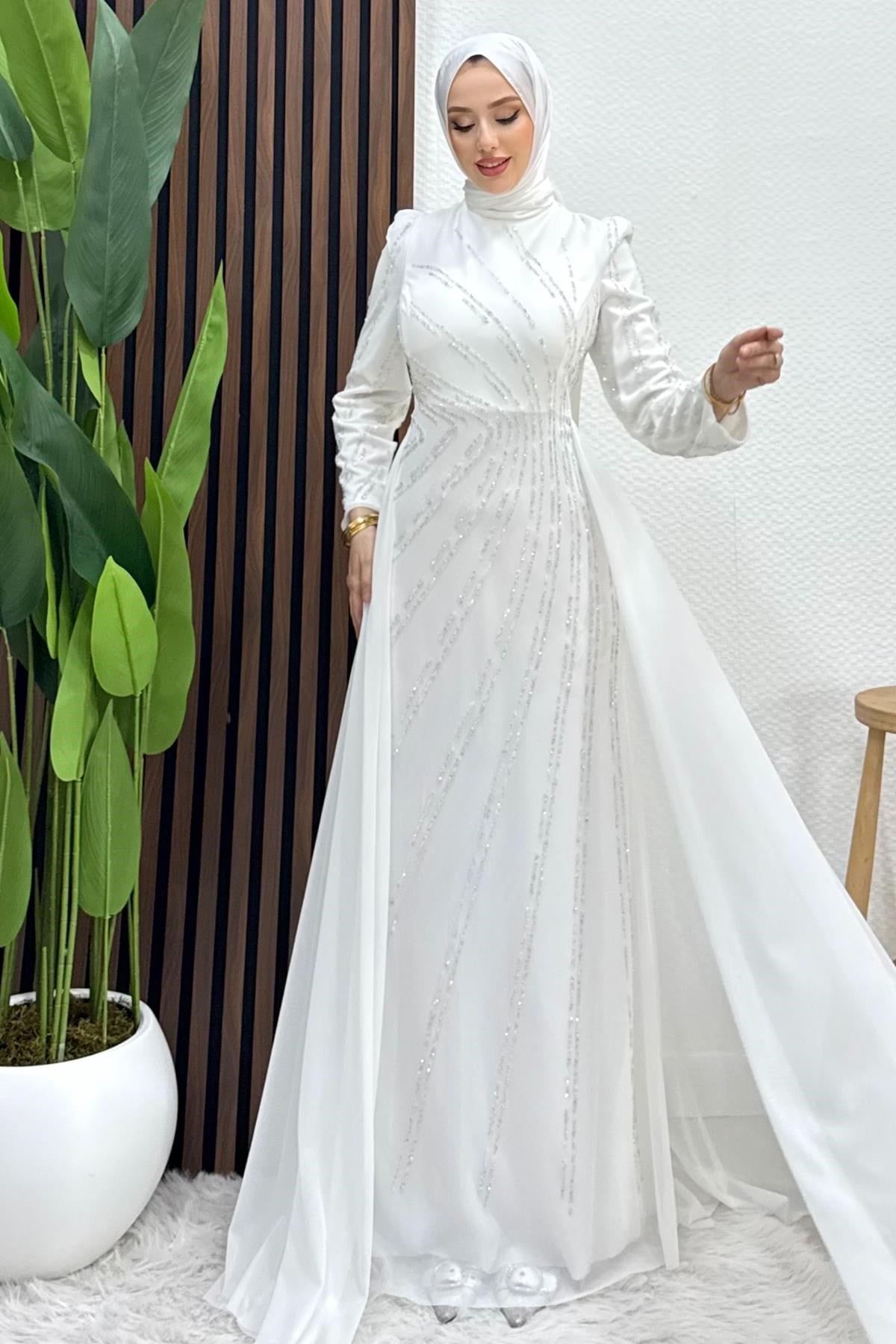 Velya Şifon Abiye Beyaz
