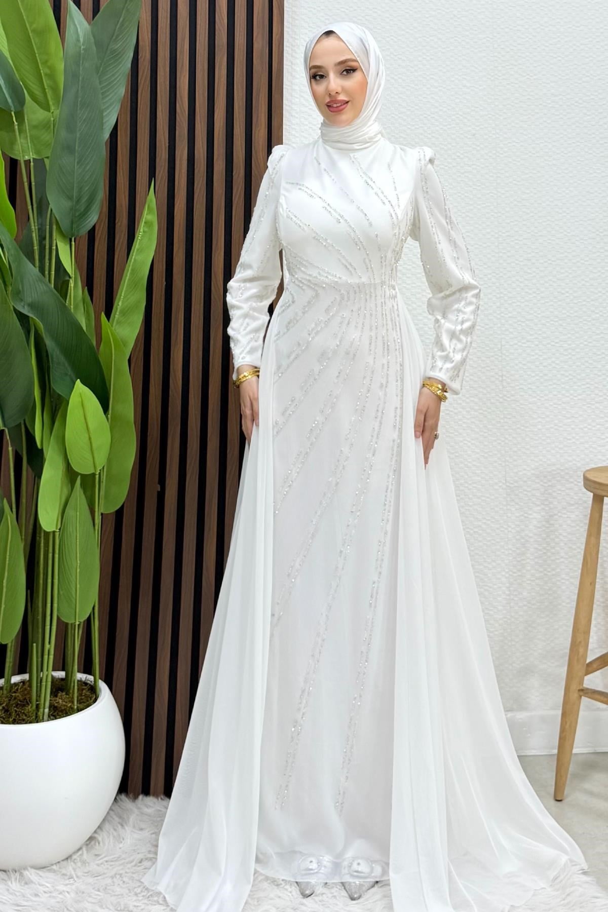 Velya Şifon Abiye Beyaz
