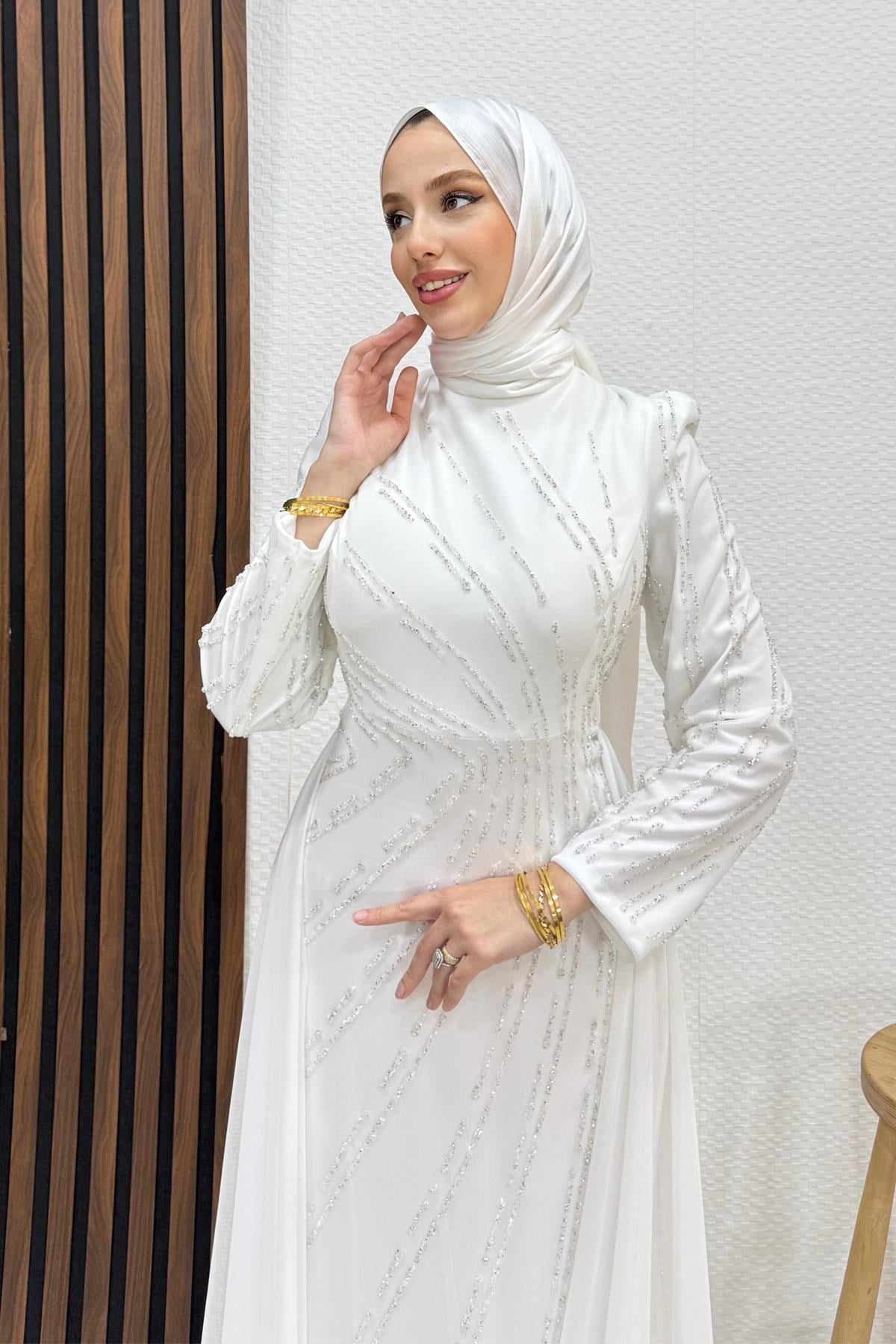 Velya Şifon Abiye Beyaz