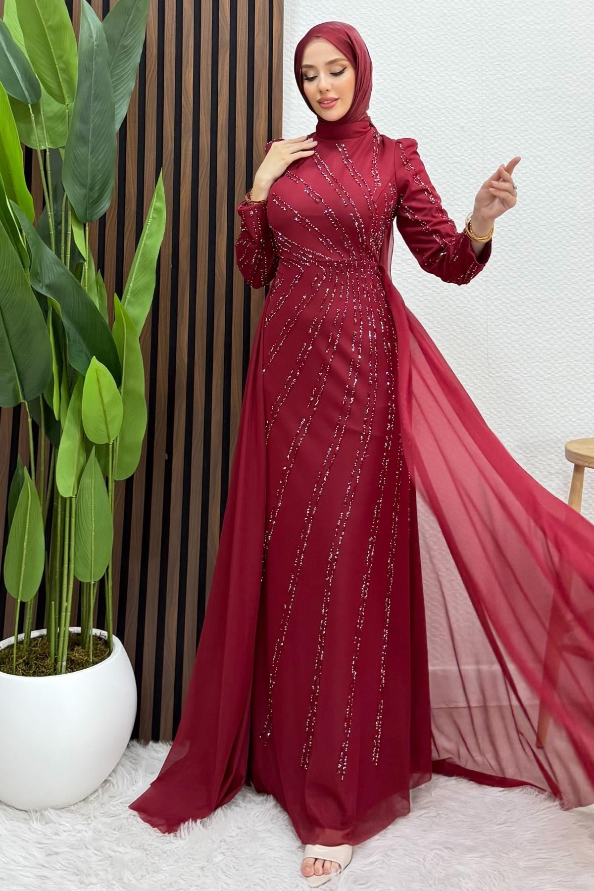 Velya Şifon Abiye Bordo