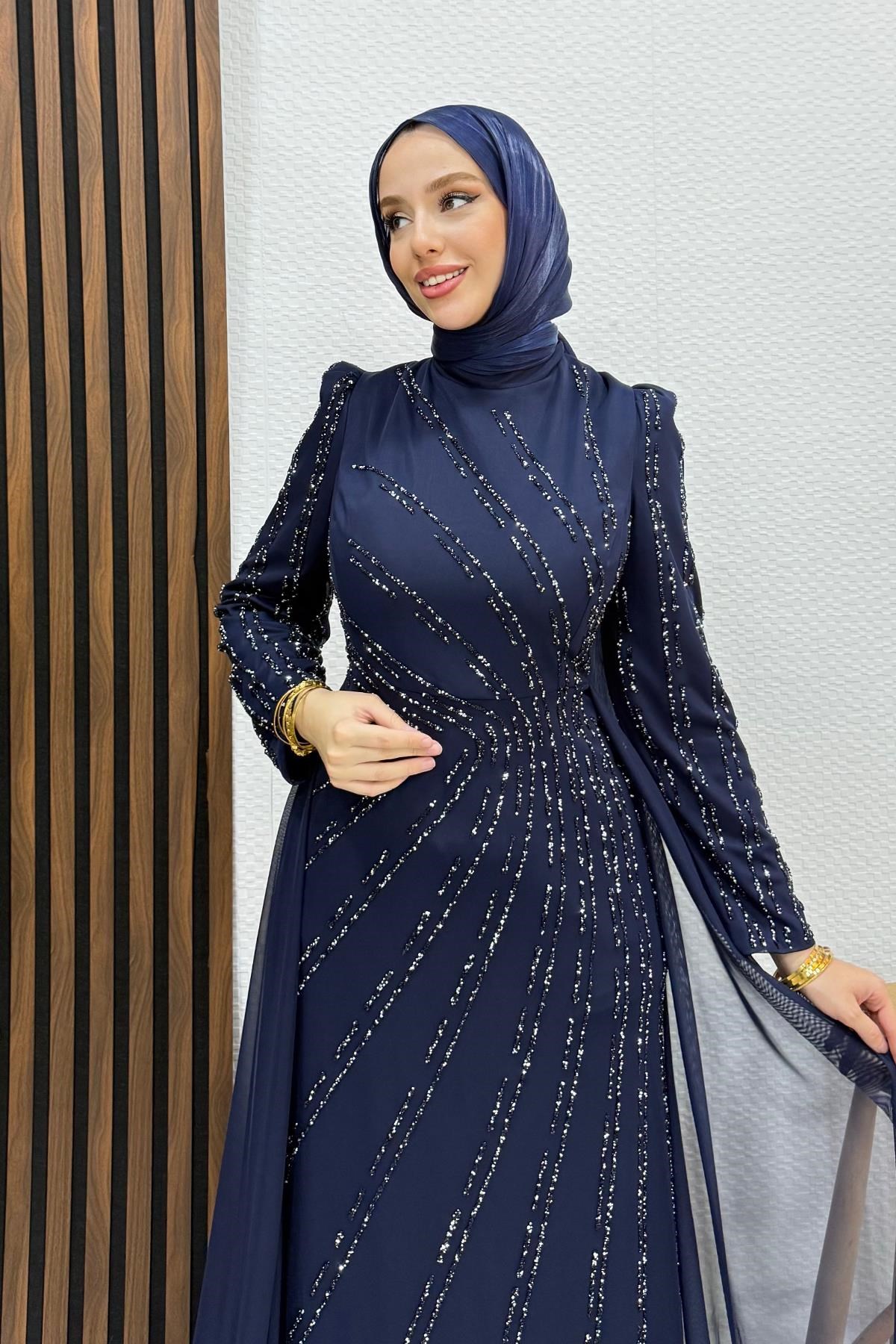 Velya Şifon Abiye Lacivert