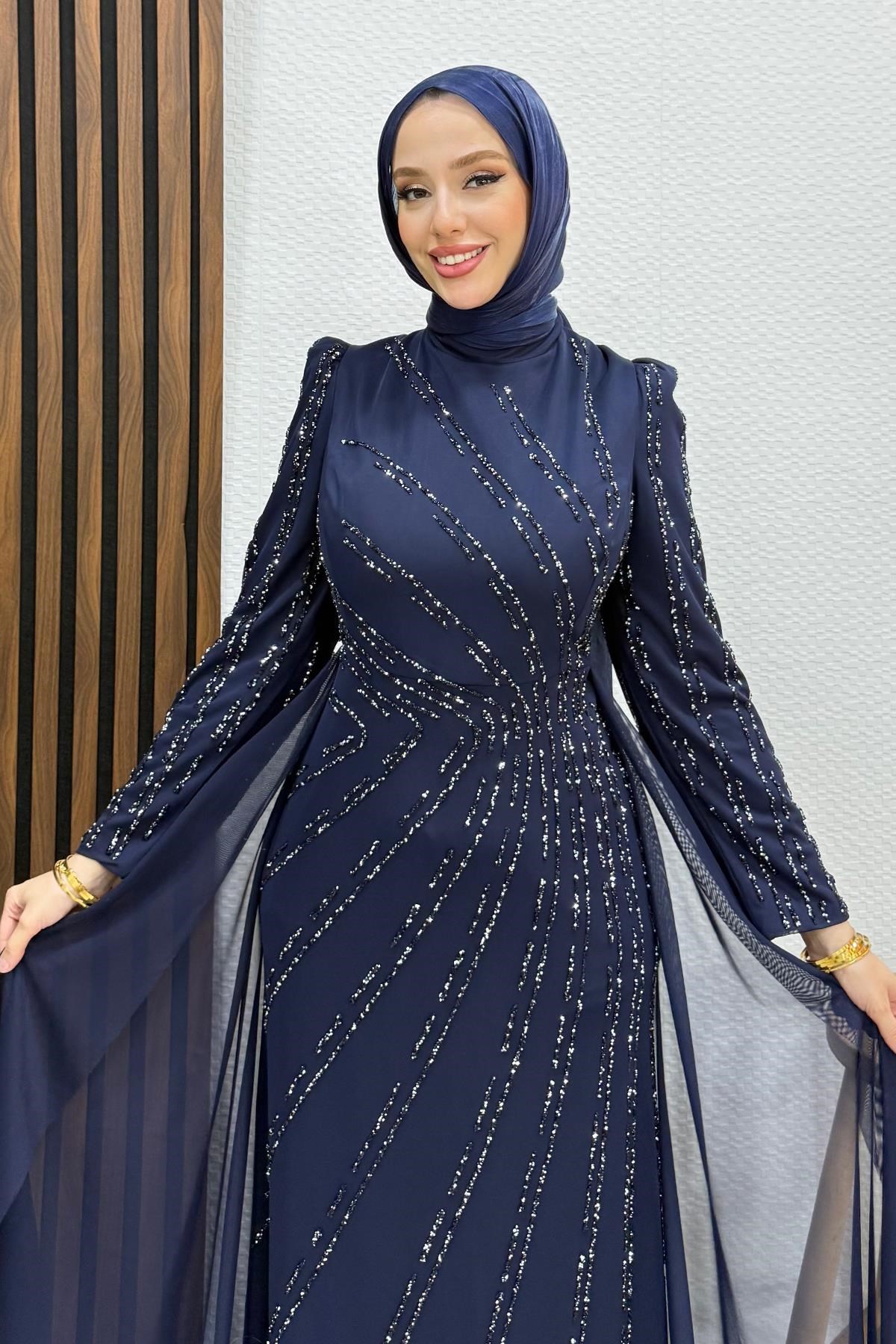 Velya Şifon Abiye Lacivert