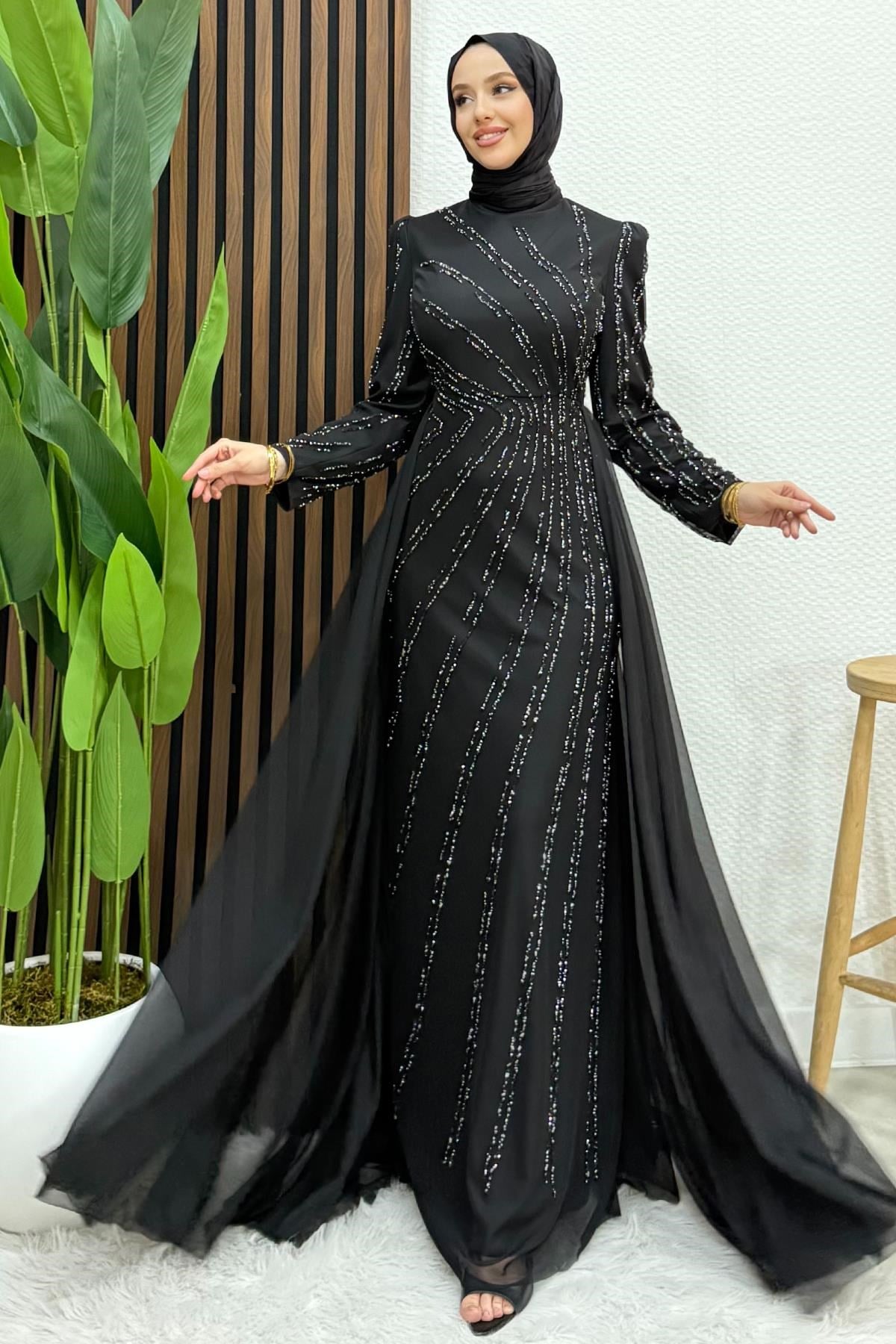 Velya Şifon Abiye Siyah
