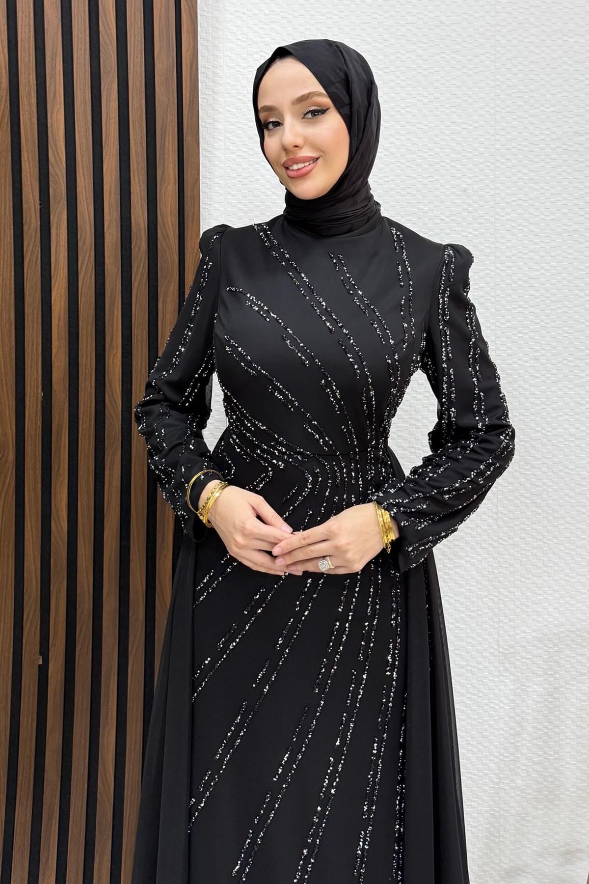 Velya Şifon Abiye Siyah