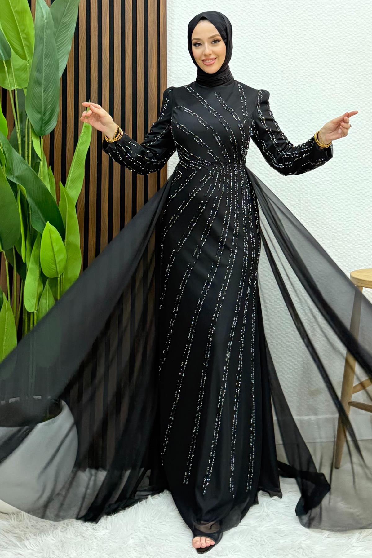 Velya Şifon Abiye Siyah