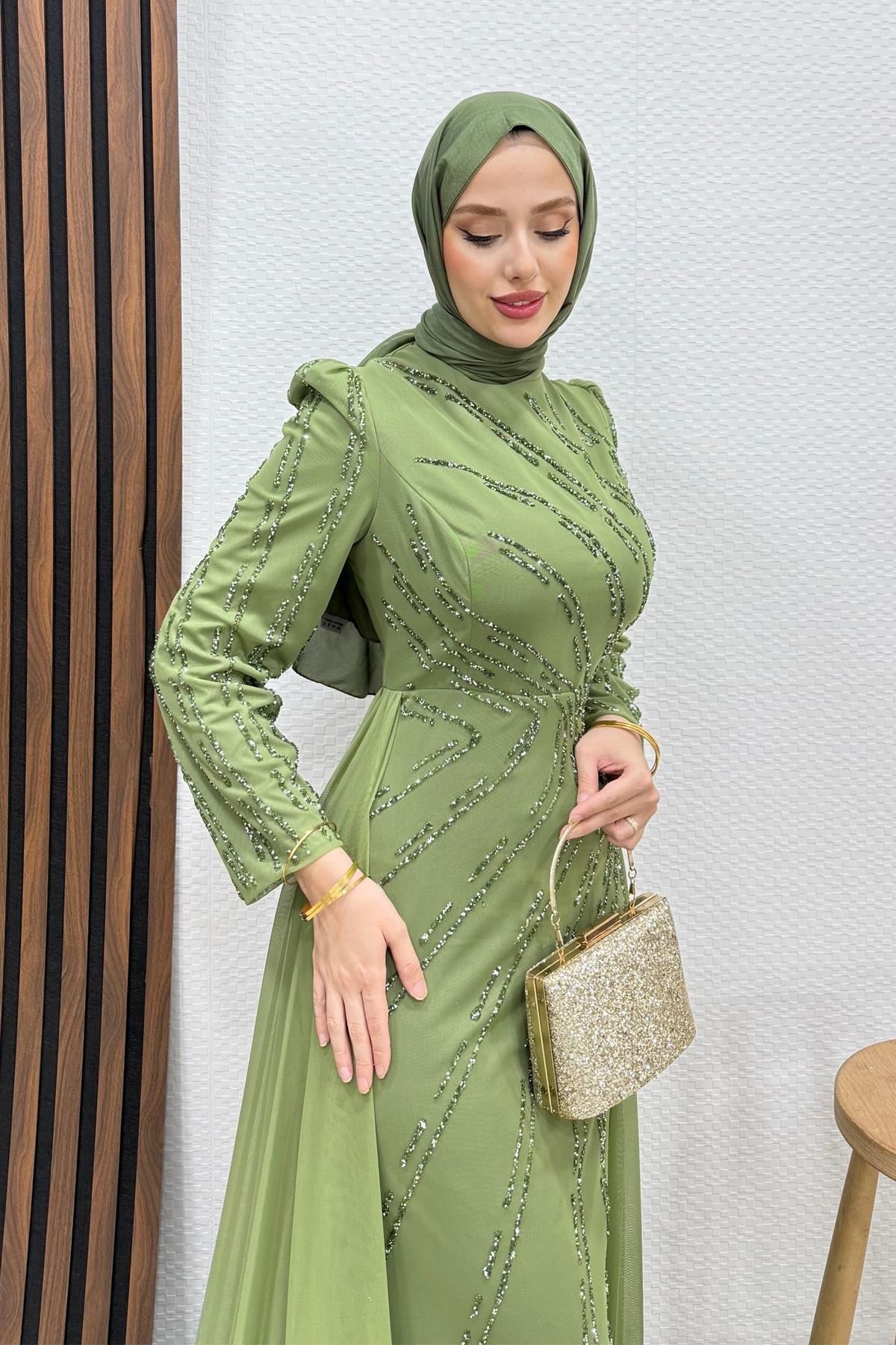 Velya Şifon Abiye Soft Yeşil