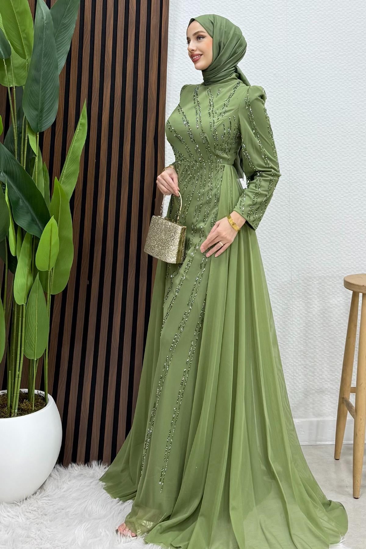 Velya Şifon Abiye Soft Yeşil