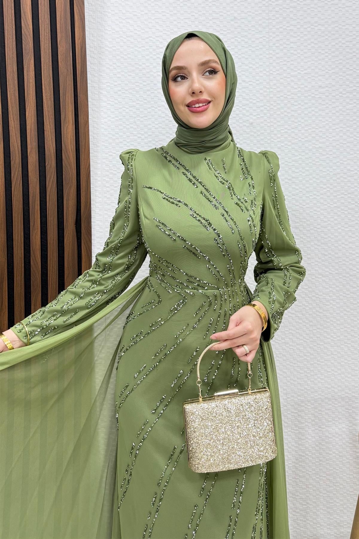 Velya Şifon Abiye Soft Yeşil
