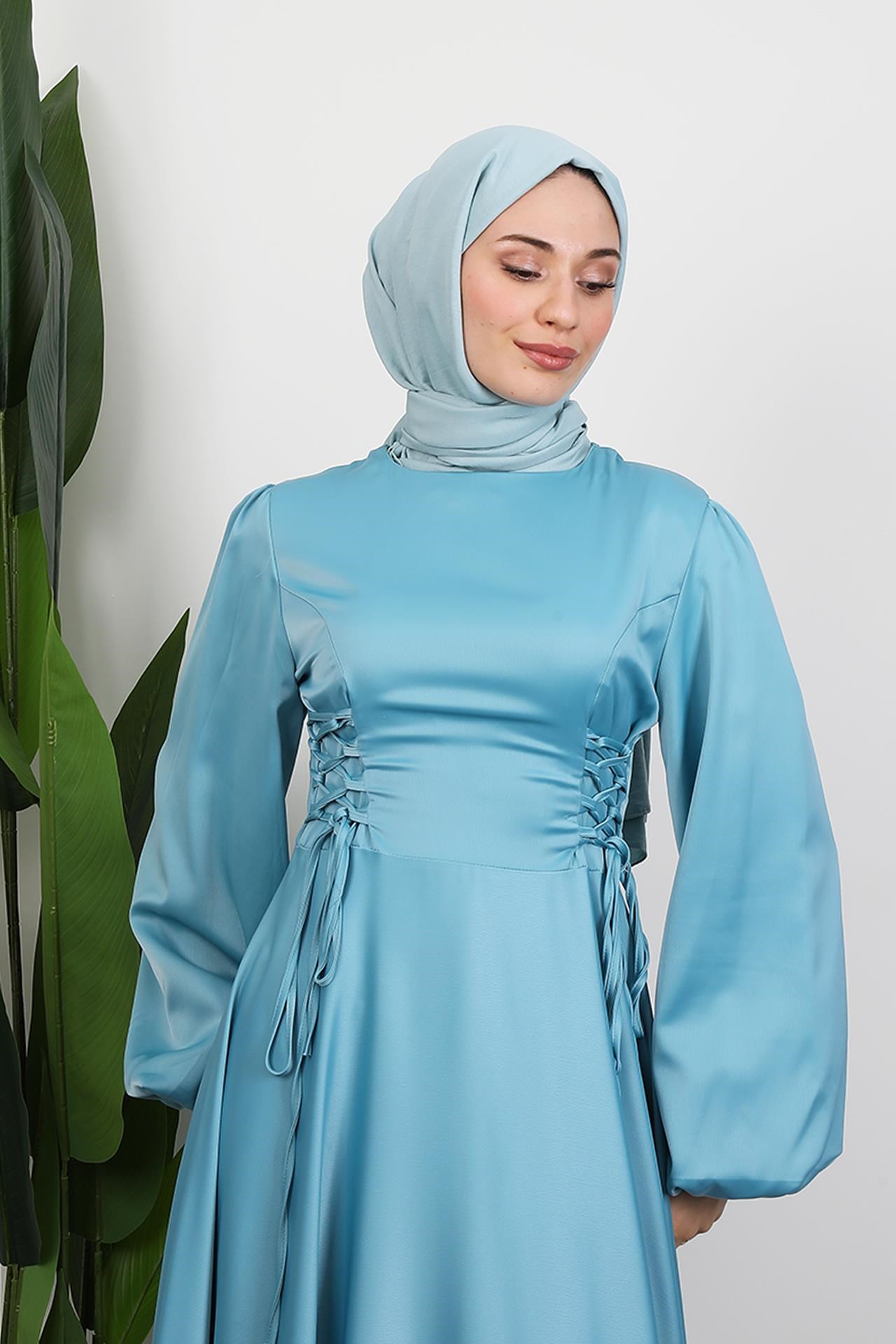 Yandan Bağcıklı Kloş Elbise Açık Mint