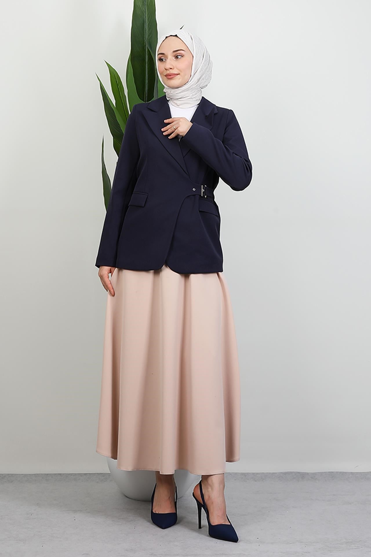 Yandan Kemerli Ceket Lacivert