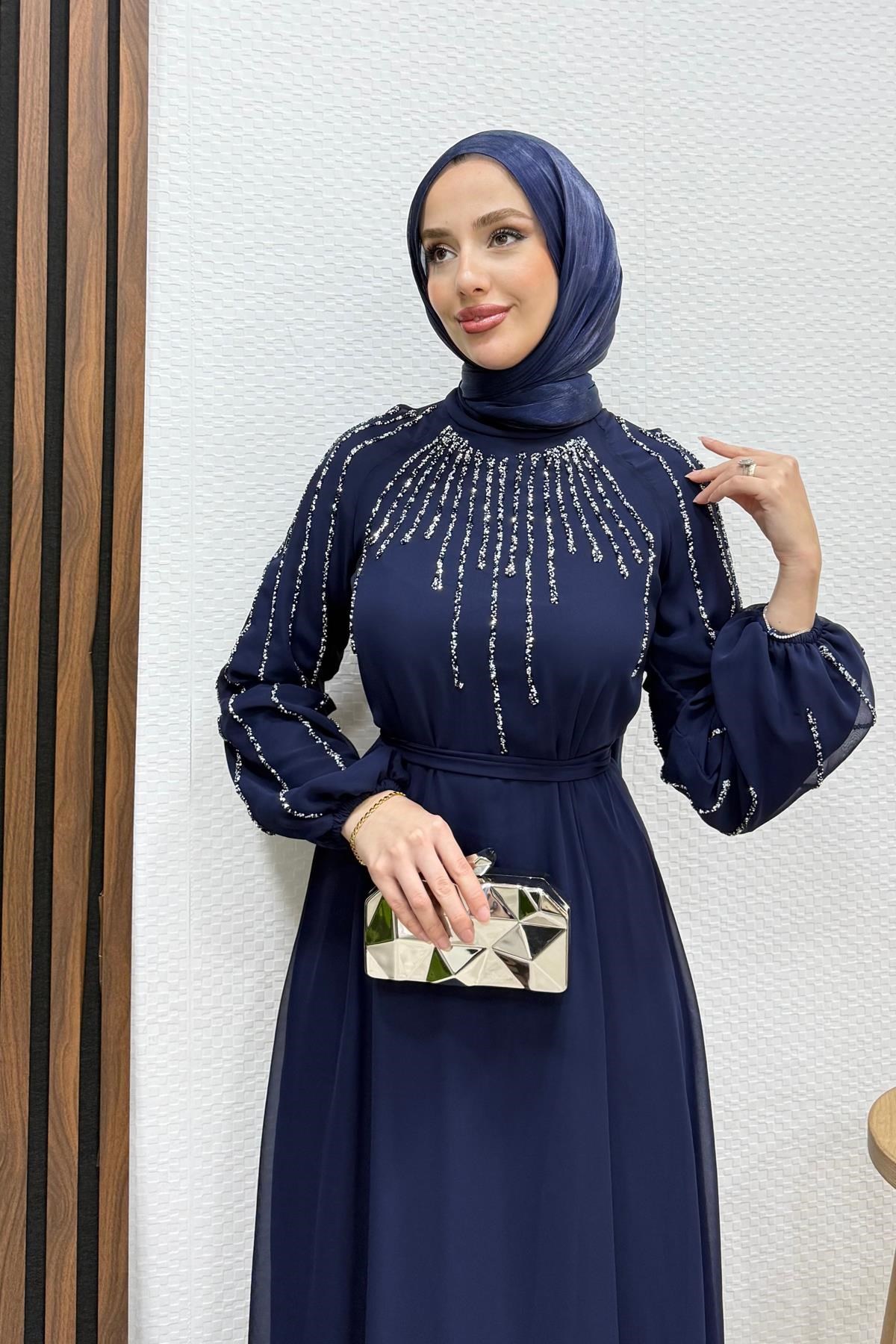 Yeşim Şifon Abiye Lacivert