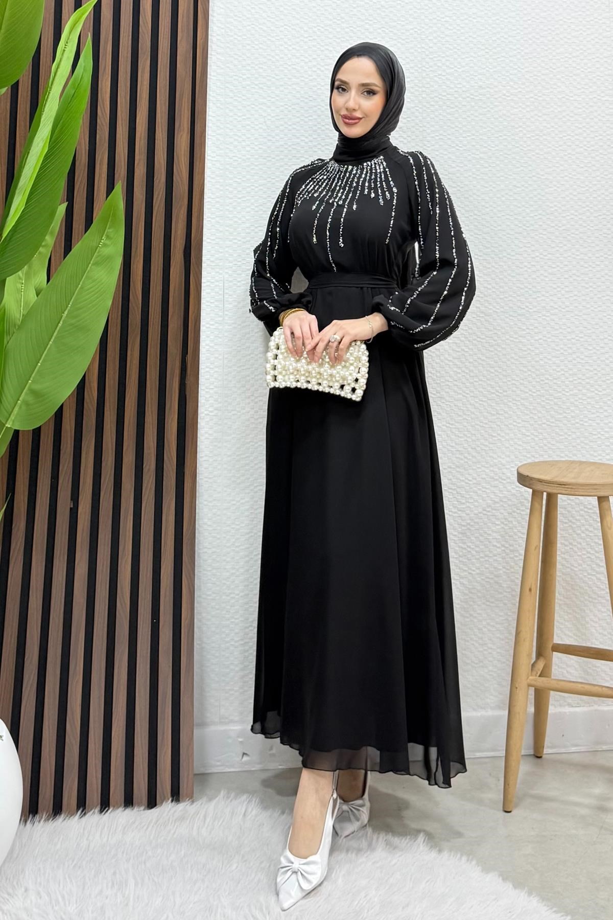 Yeşim Şifon Abiye Siyah