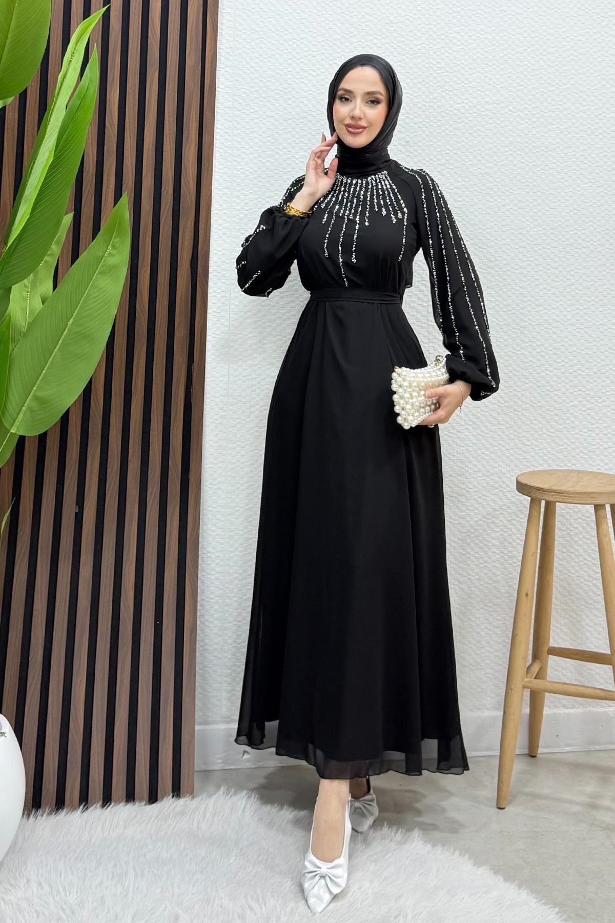 Yeşim Şifon Abiye Siyah