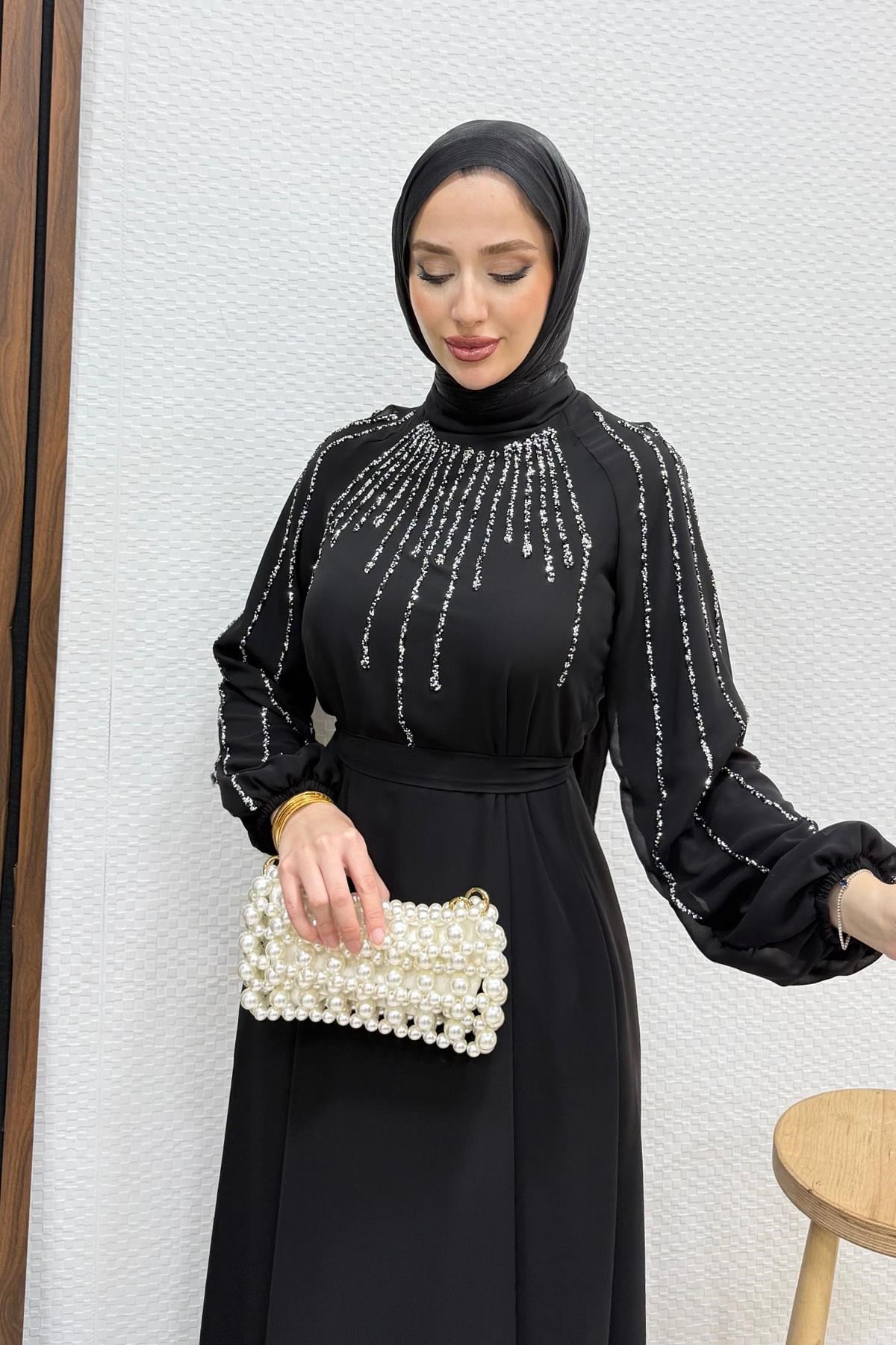 Yeşim Şifon Abiye Siyah