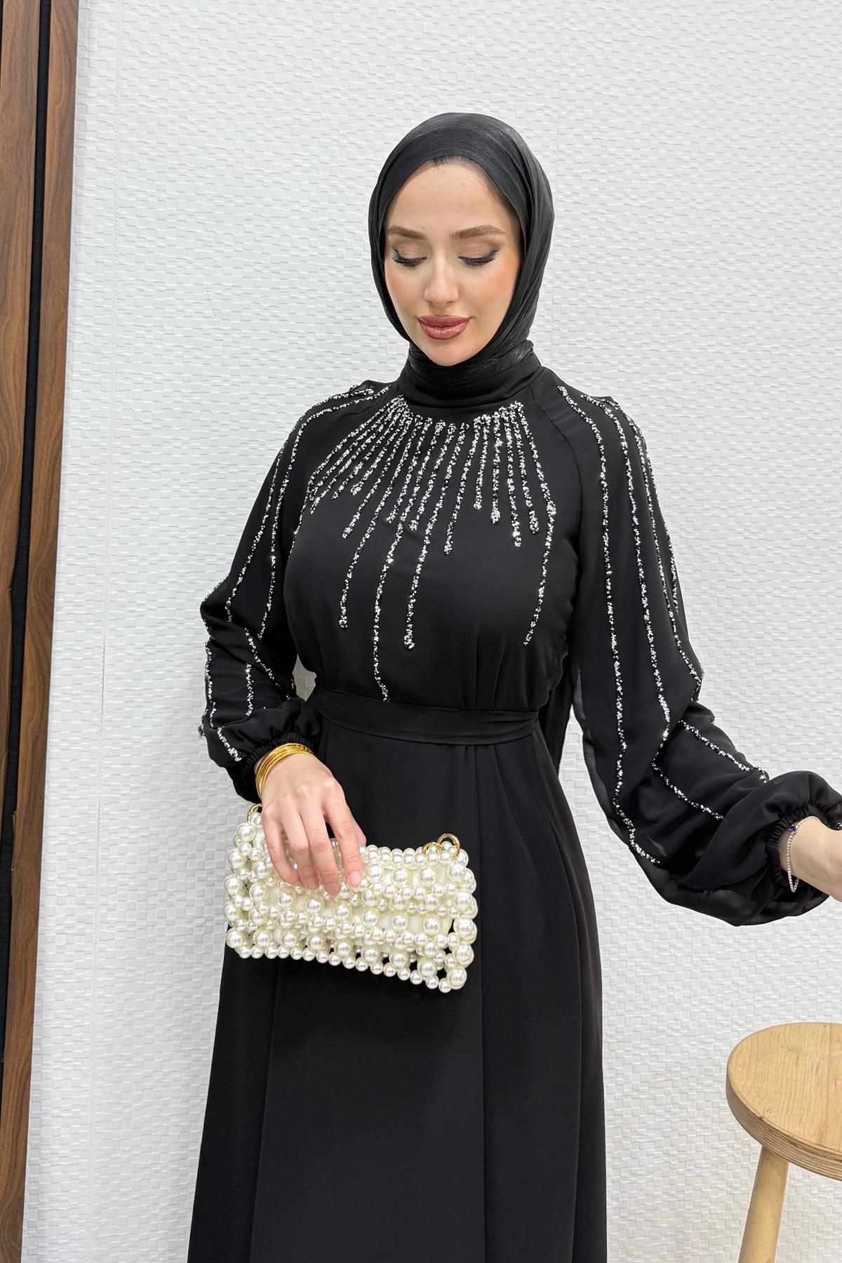 Yeşim Şifon Abiye Siyah