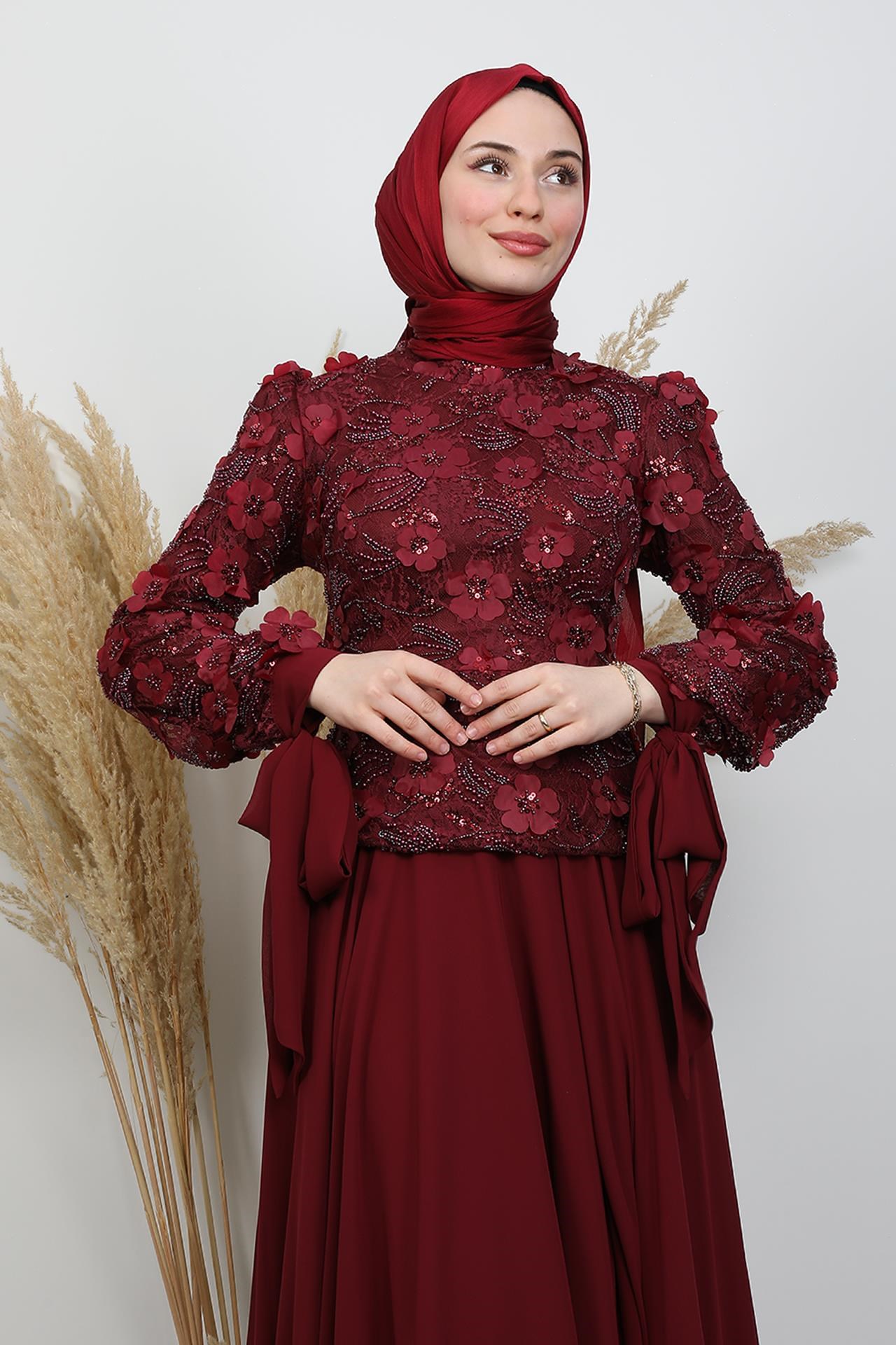 Zafira İşleme Abiye Takım Bordo