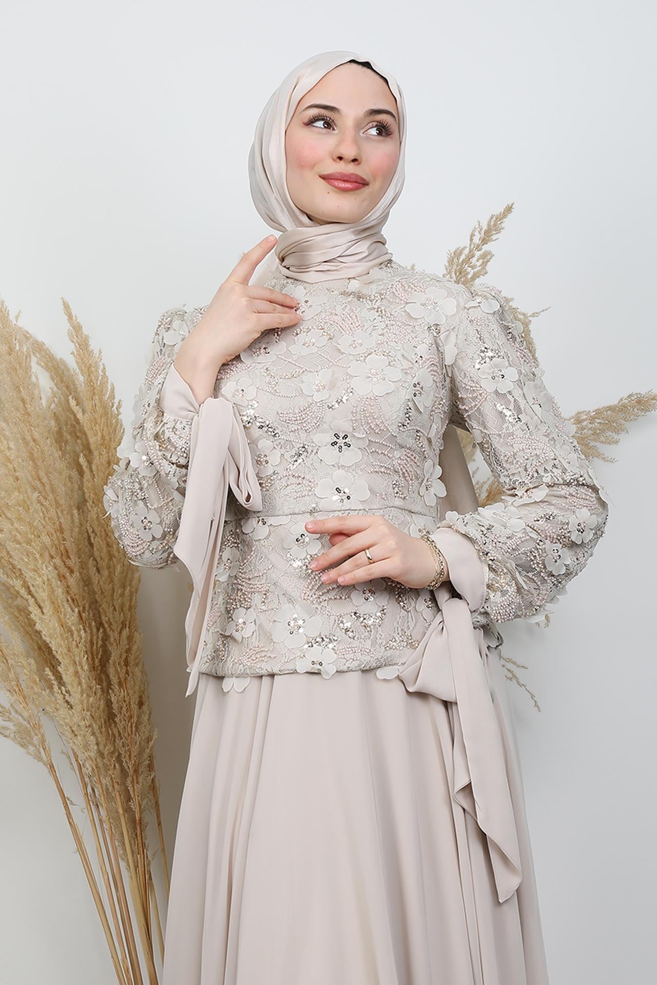 Zafira İşleme Abiye Takım Krem