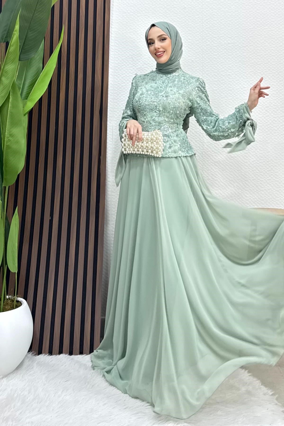 Zafira İşleme Abiye Takım Mint