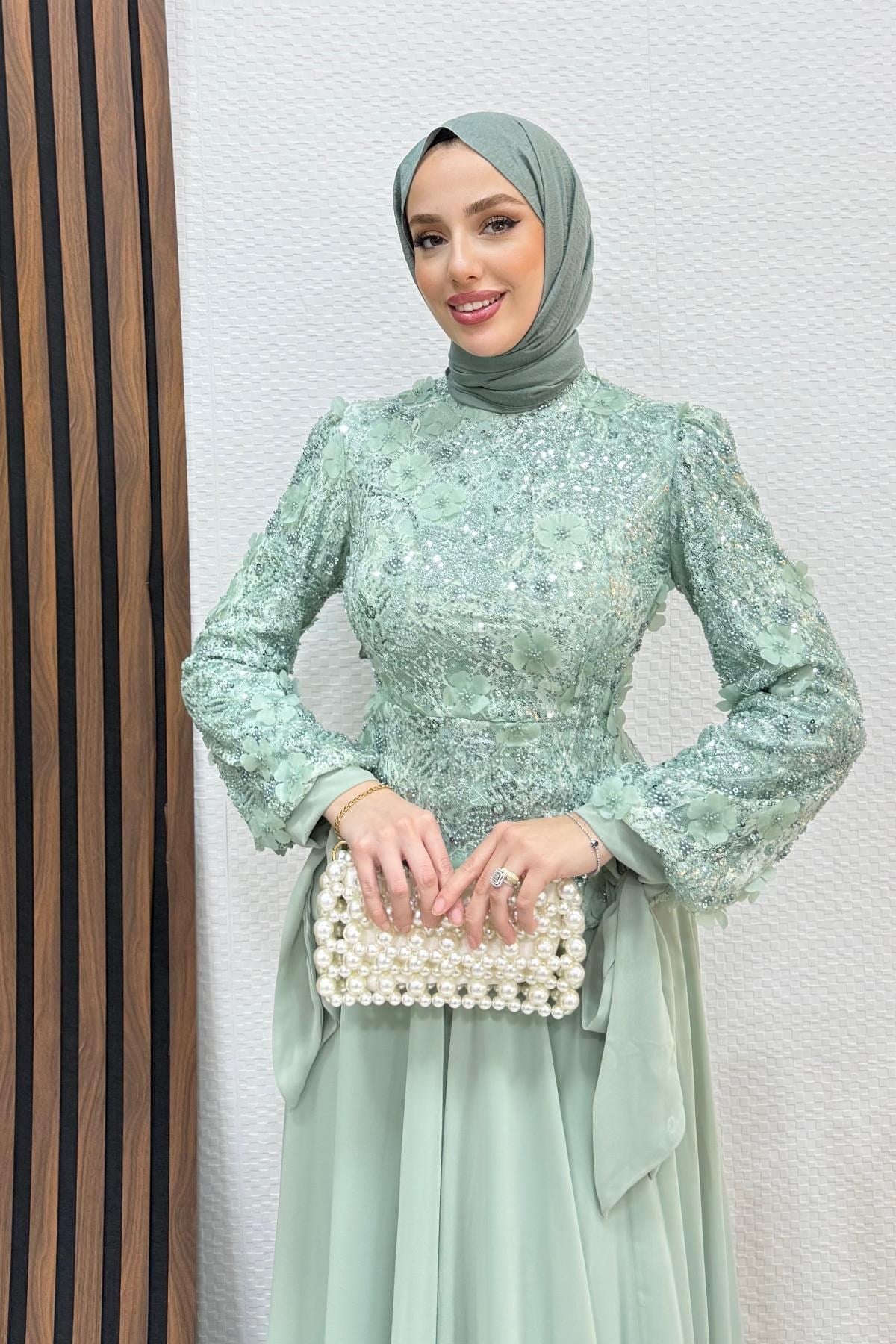 Zafira İşleme Abiye Takım Mint