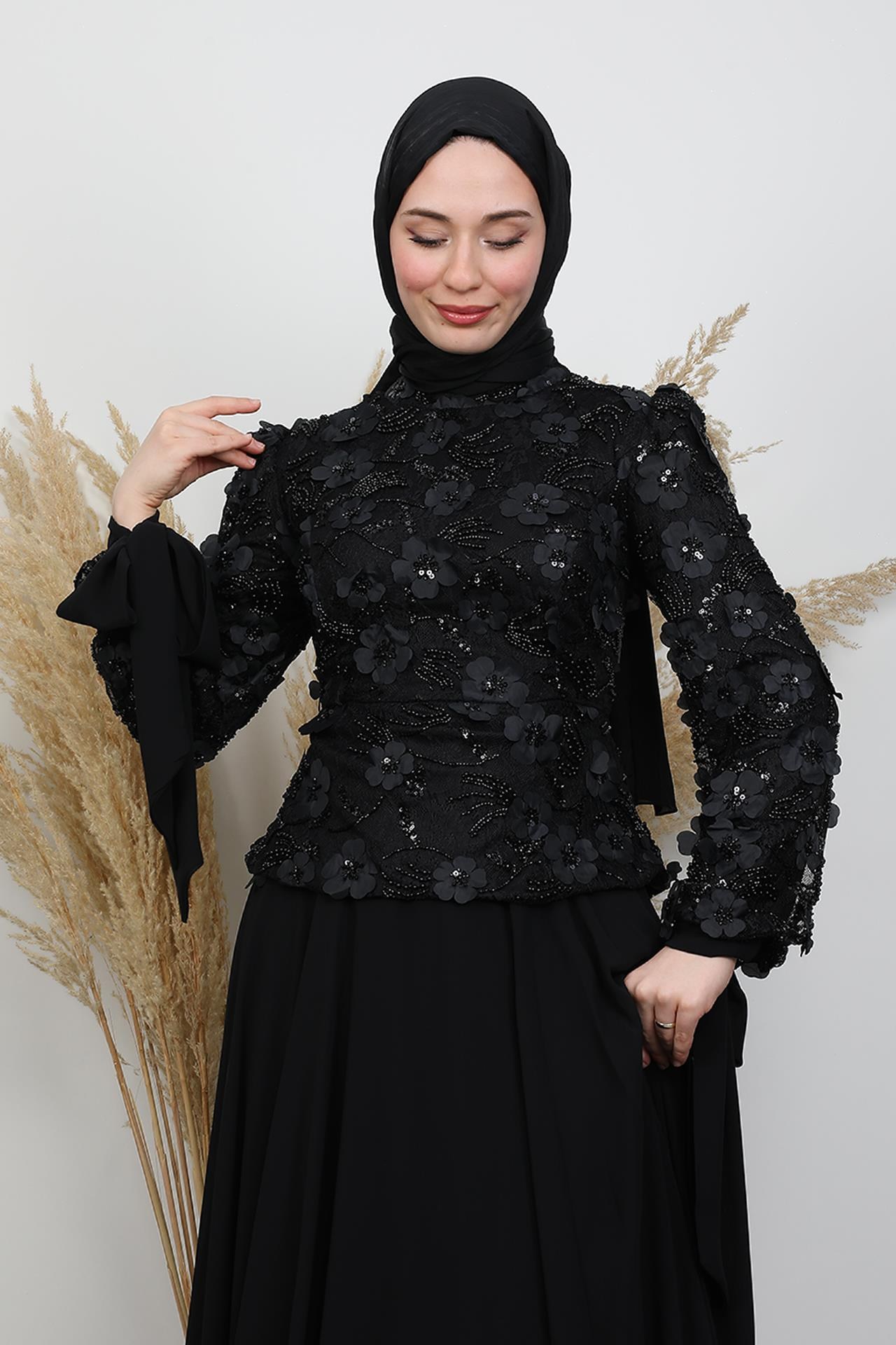 Zafira İşleme Abiye Takım Siyah