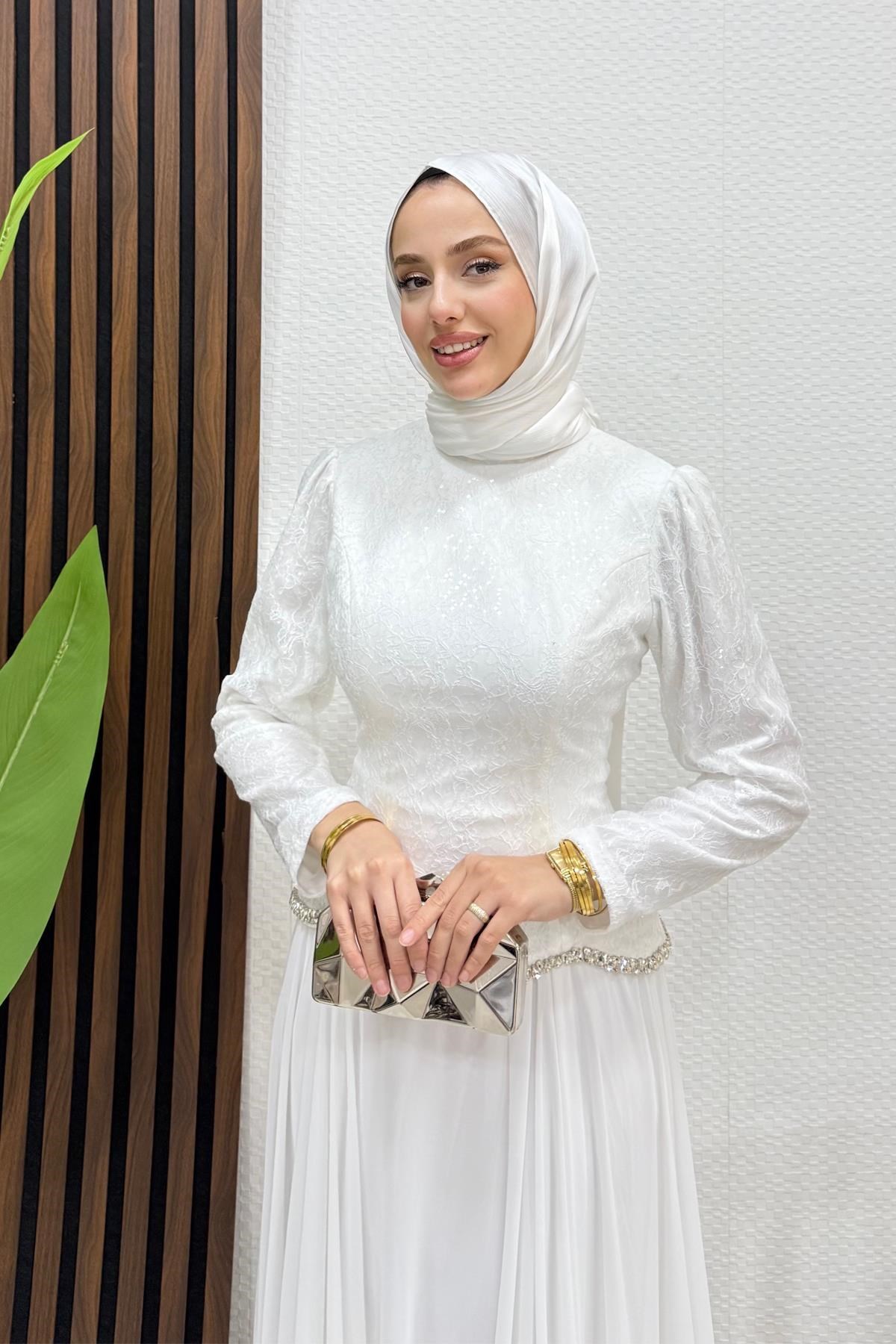 Zarin Dantel Abiye Beyaz