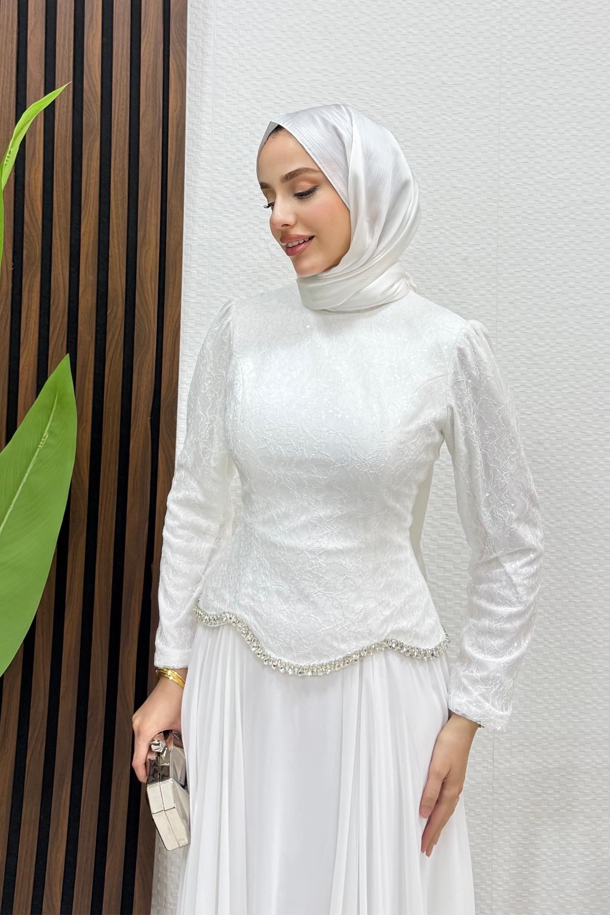 Zarin Dantel Abiye Beyaz