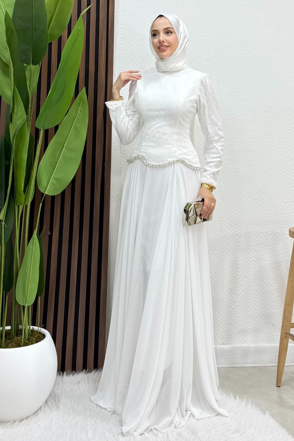 Zarin Dantel Abiye Beyaz
