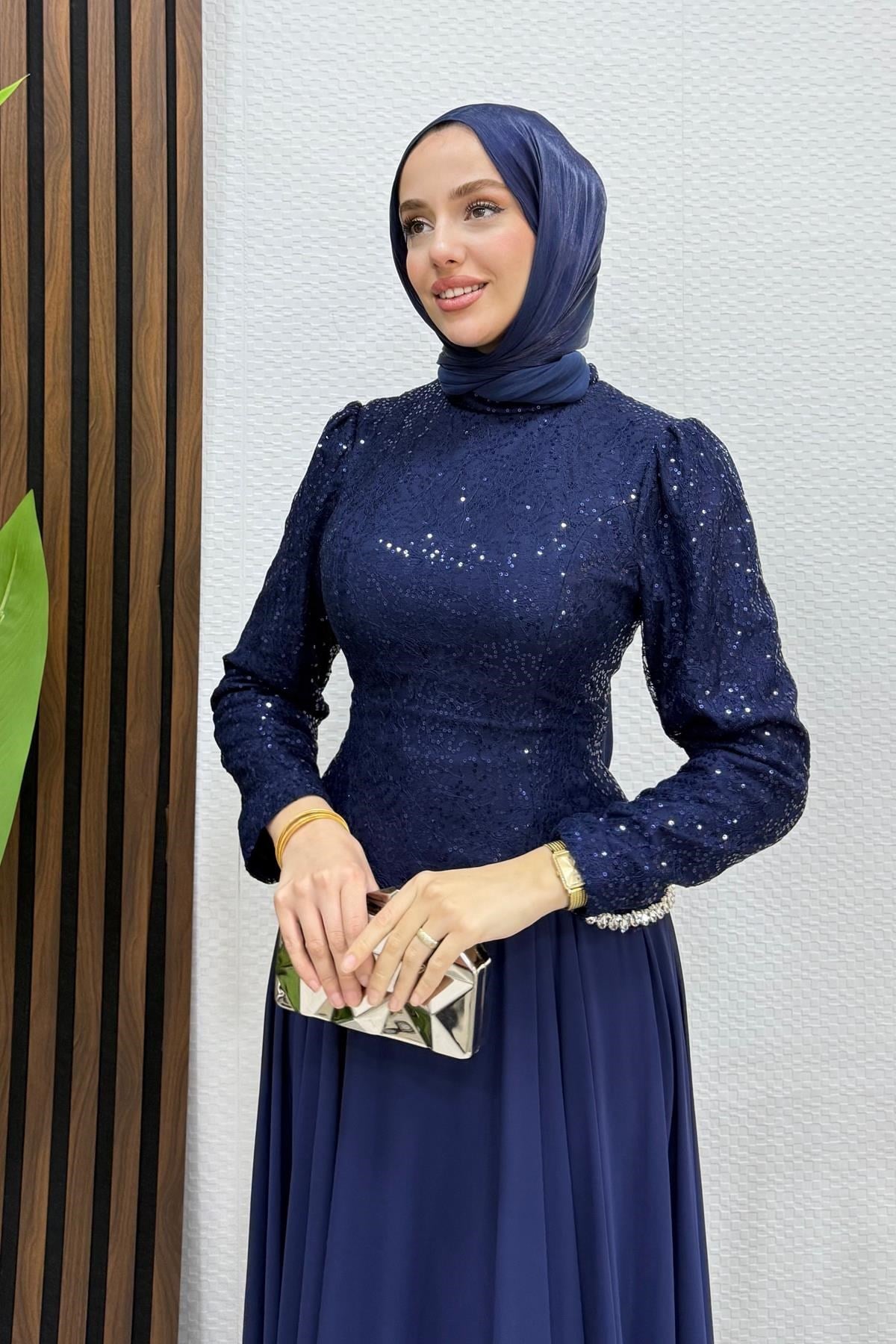 Zarin Dantel Abiye Lacivert