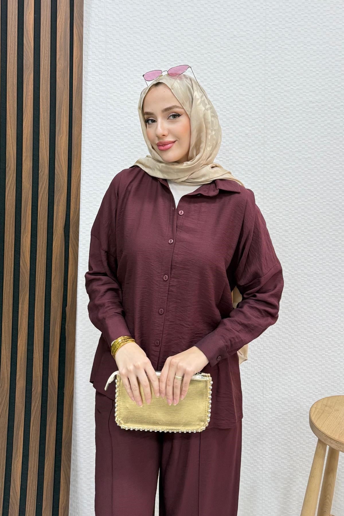 Zelia Gömlekli Takım Bordo