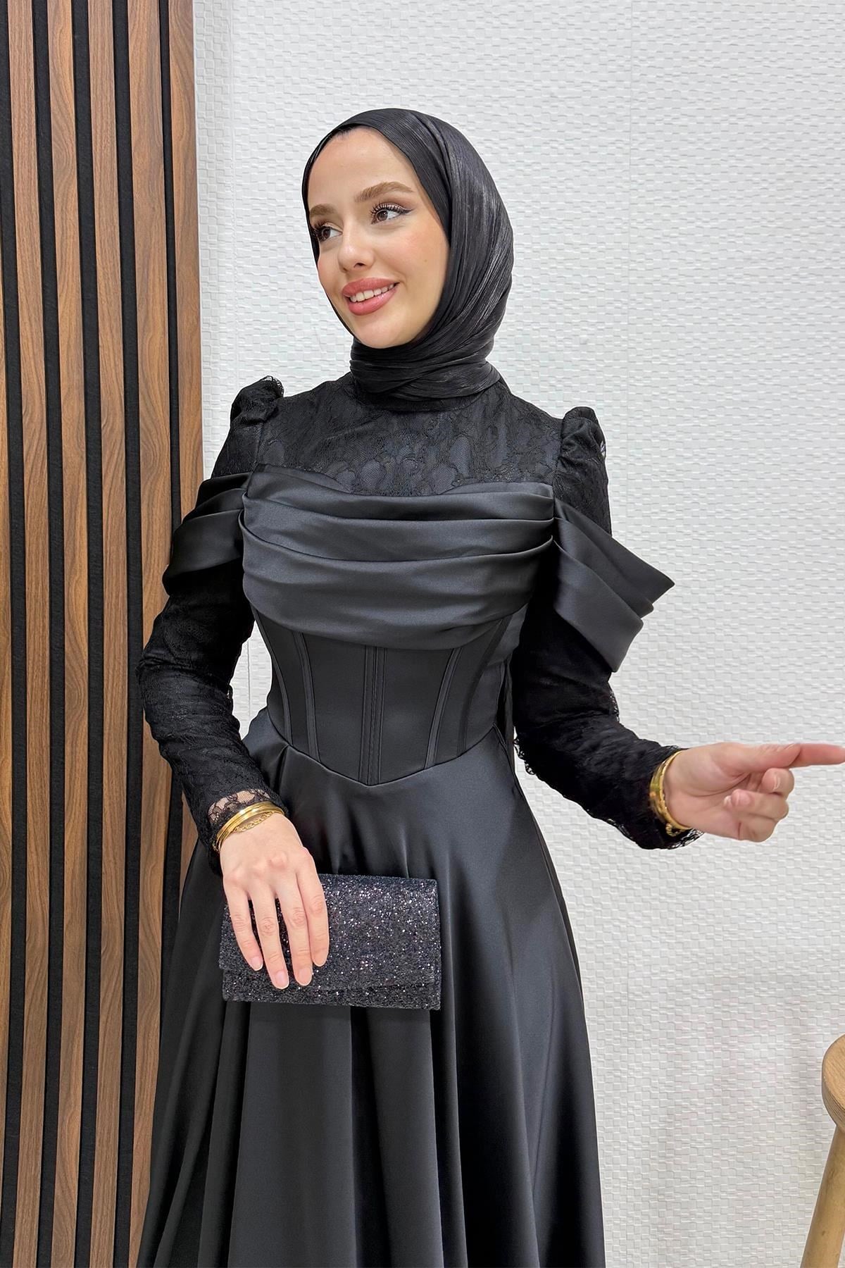 Zelin Saten Abiye Siyah