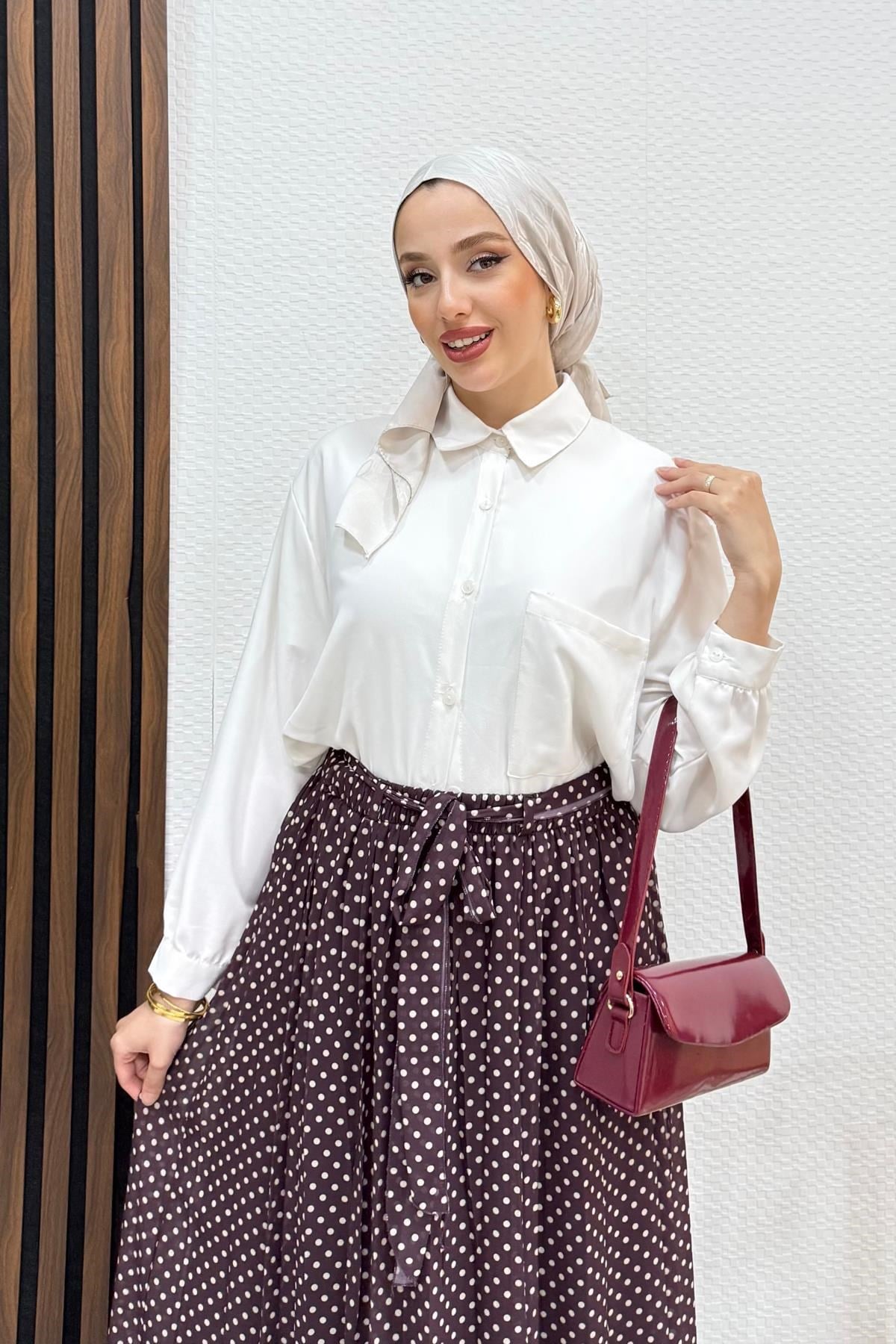 Zena Desenli Etek Mürdüm