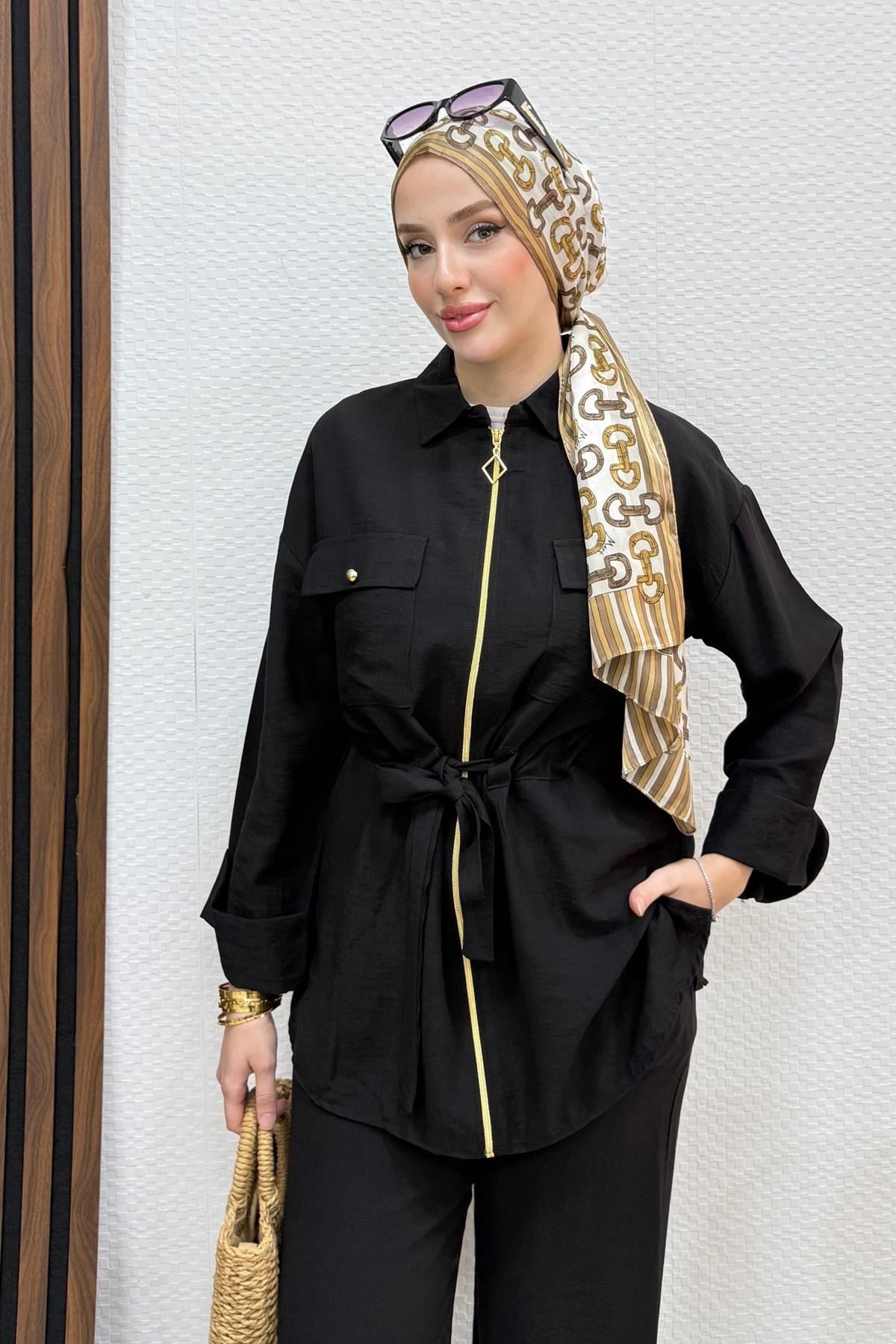 Zeren Fermuarlı Takım Siyah